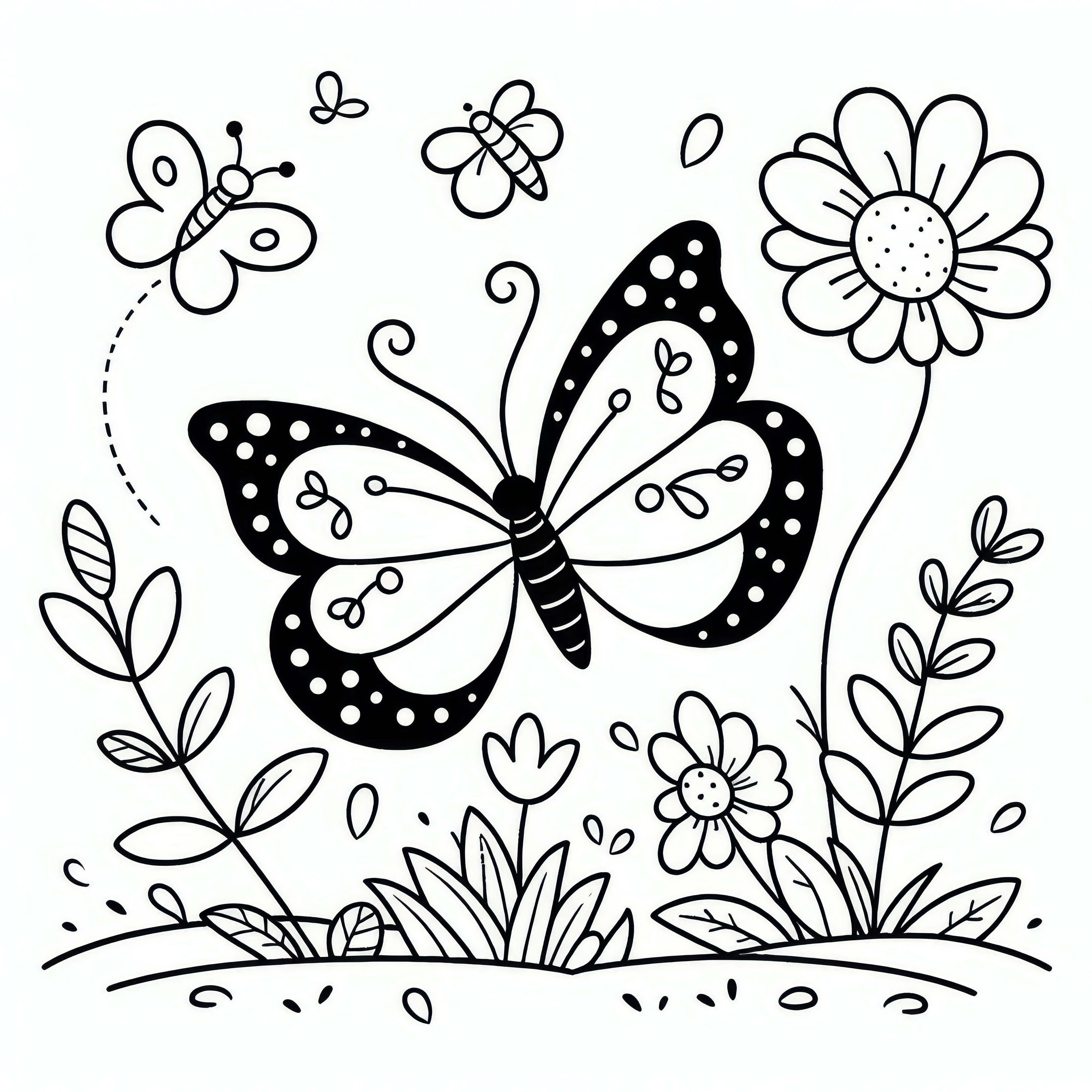 Butterfly in spring: free coloring picture