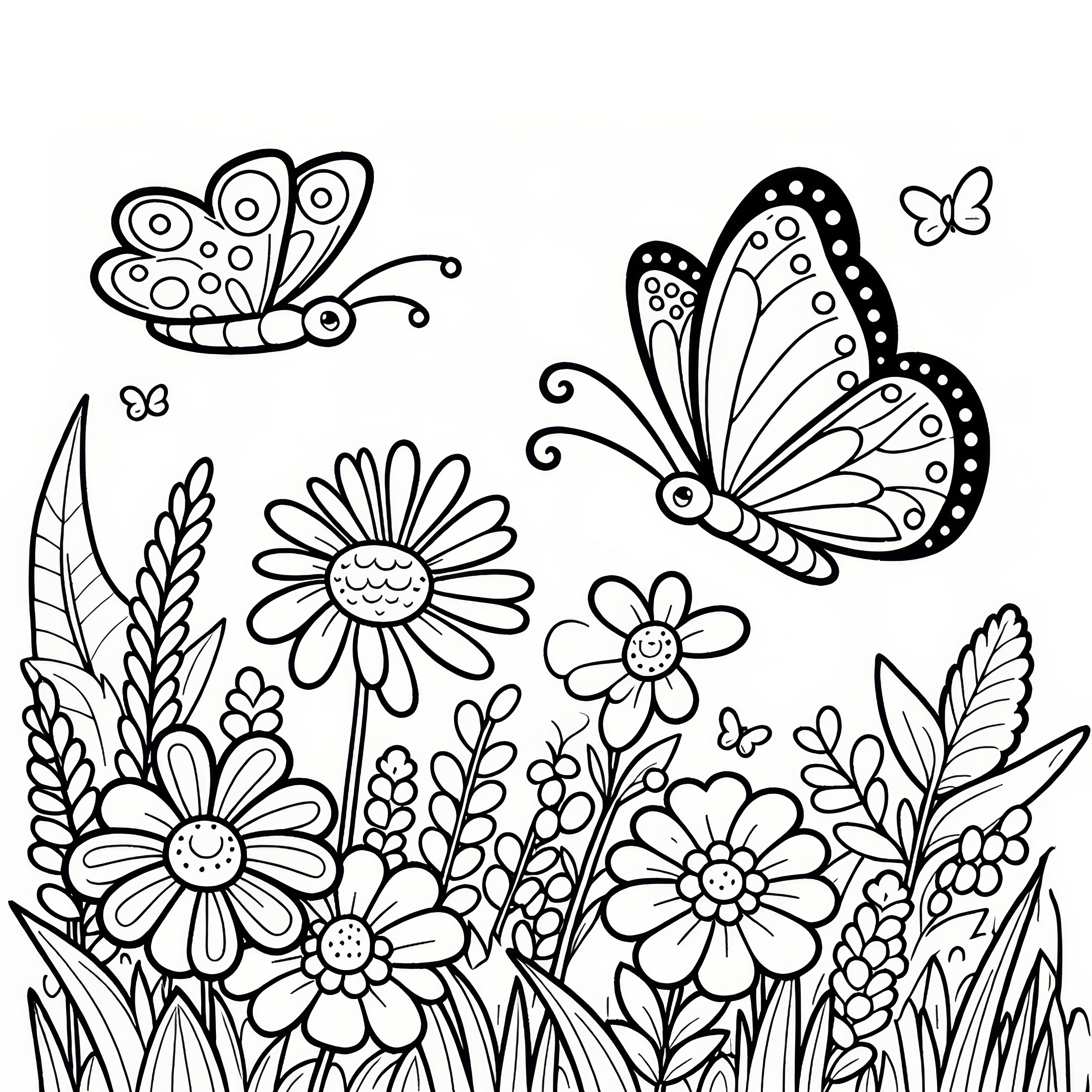 Butterflies in spring: free coloring page