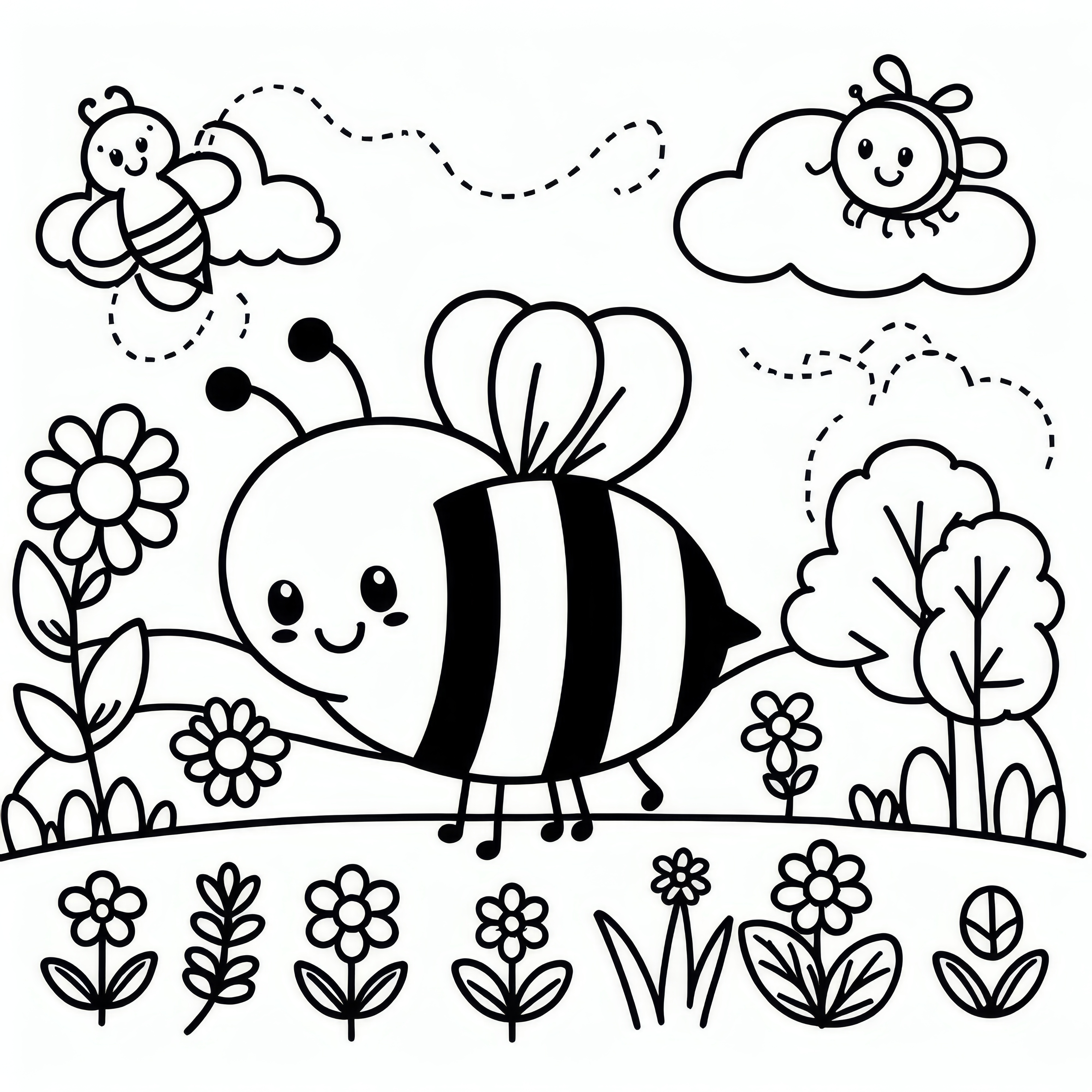 Bee in the spring: free coloring page