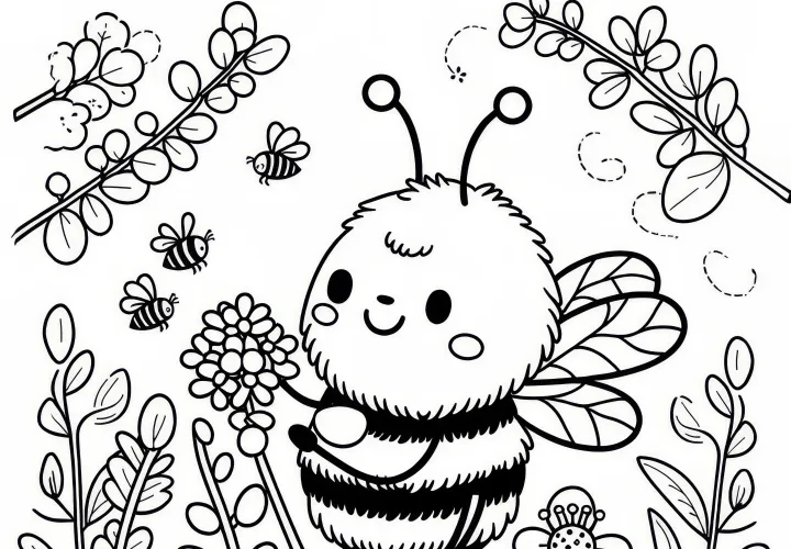 Bumblebee in spring: free coloring page