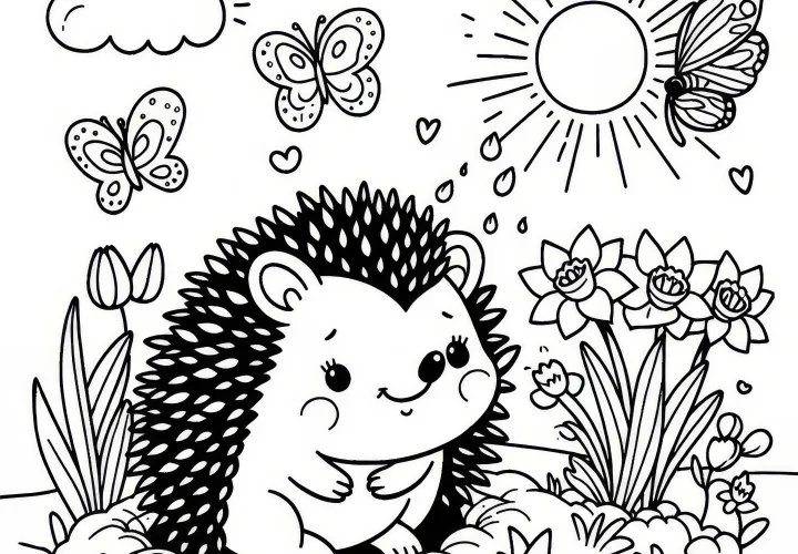 Hedgehog awakens from hibernation: free coloring page