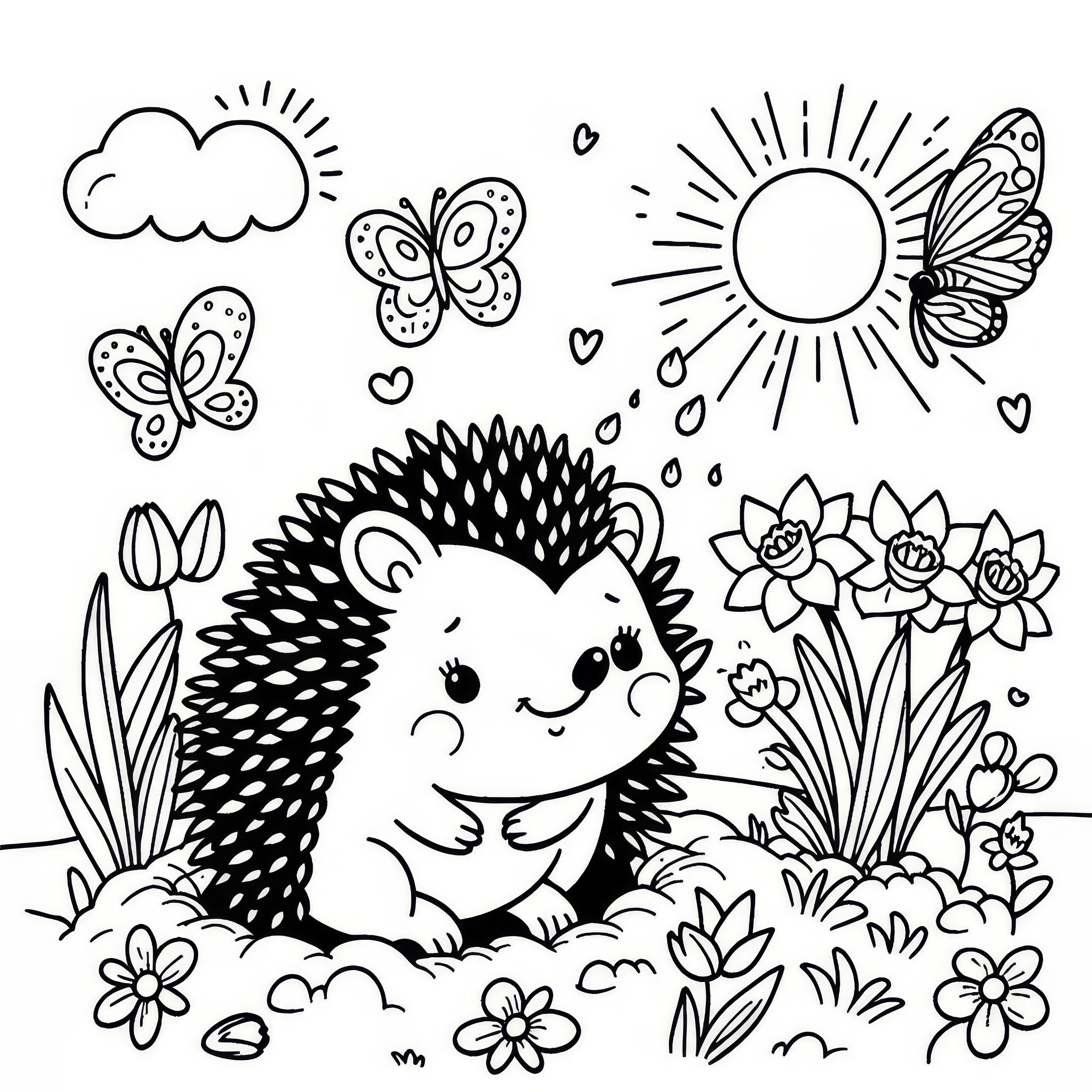 Hedgehog wakes up from hibernation: free coloring page