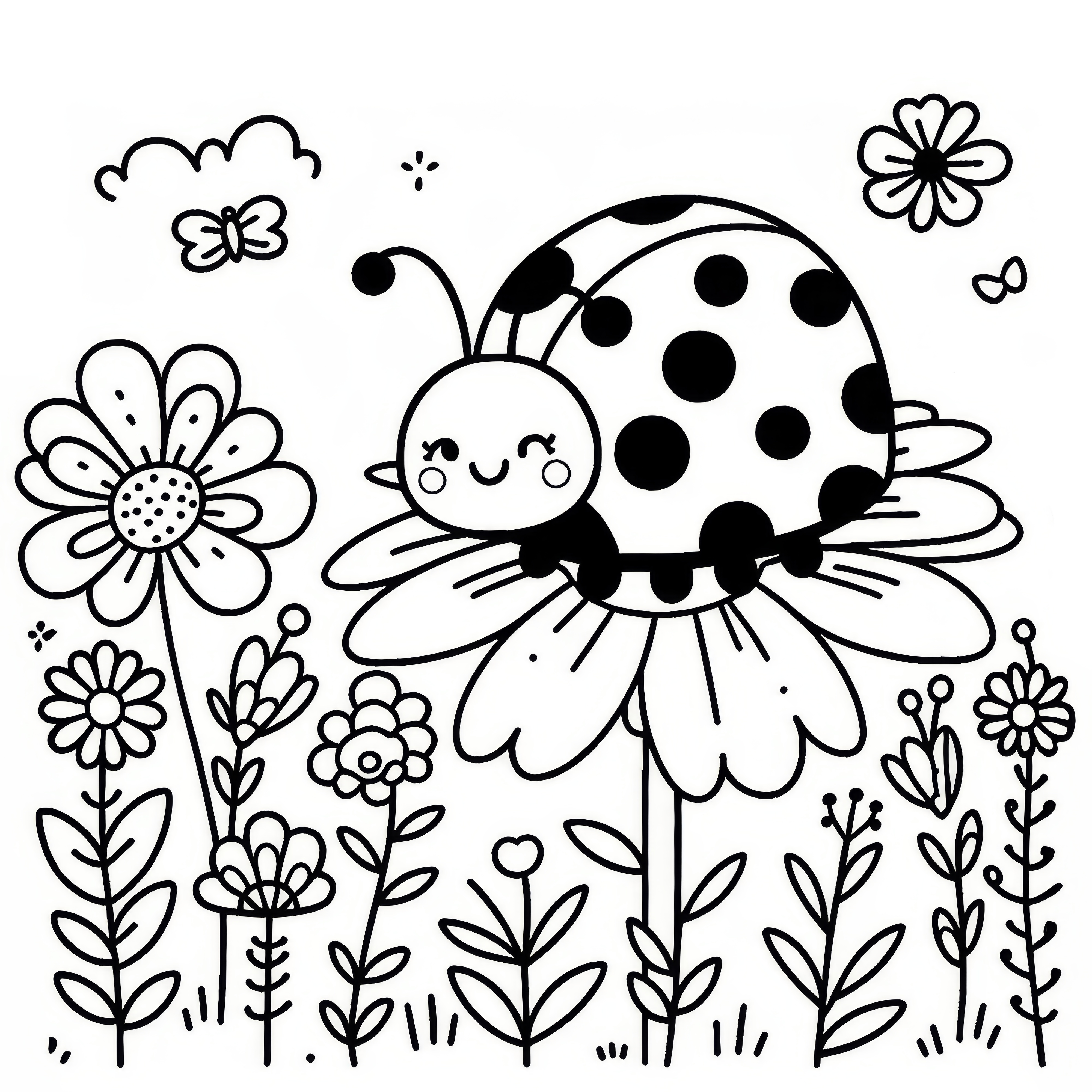 Ladybug on flower: free spring coloring template