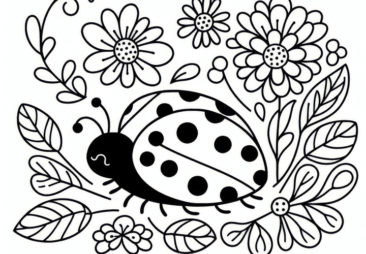 Ladybug in spring: free coloring page