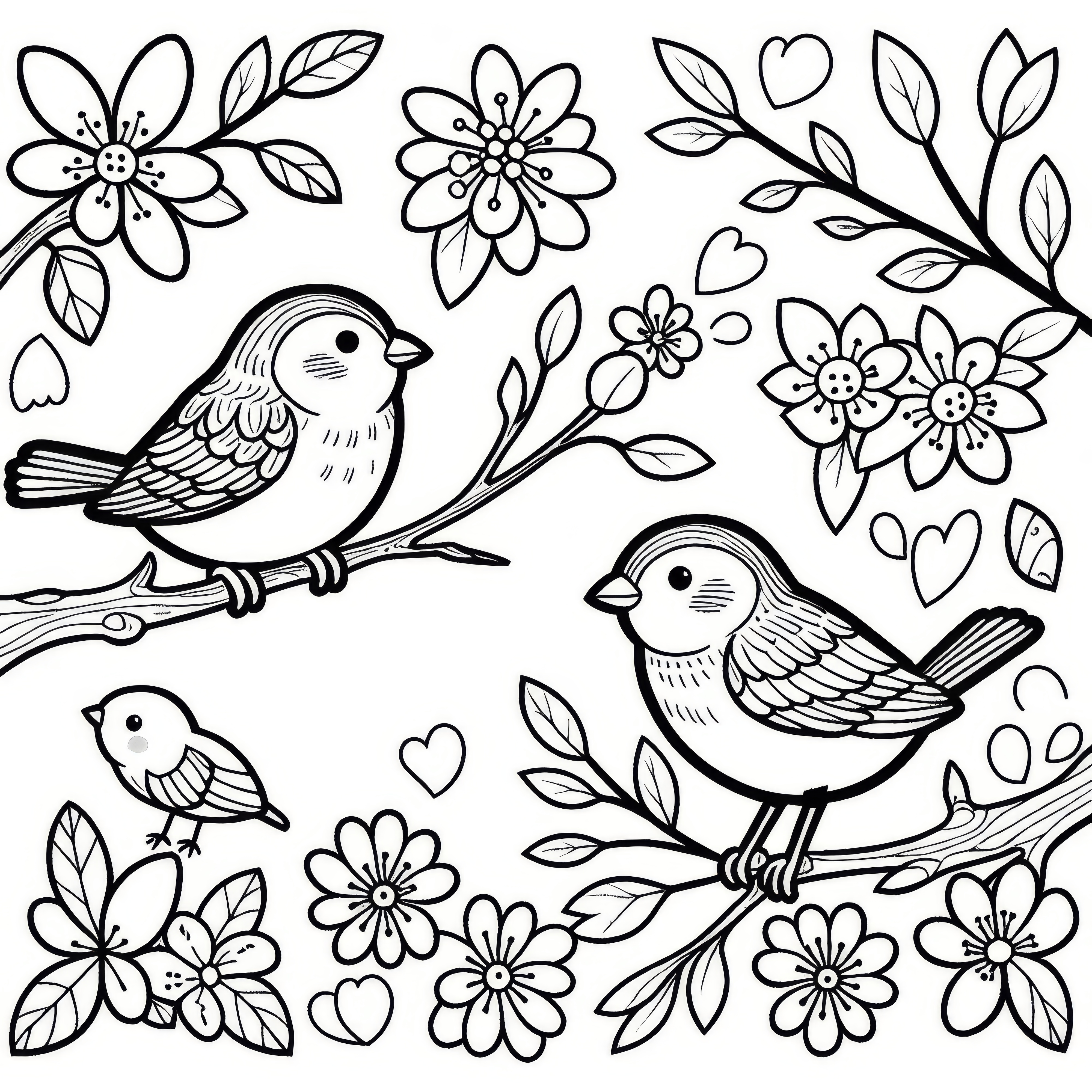 Sparrows in spring: free coloring page