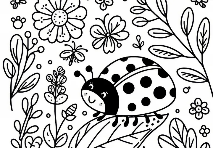 Ladybug on leaf: fresh spring coloring page