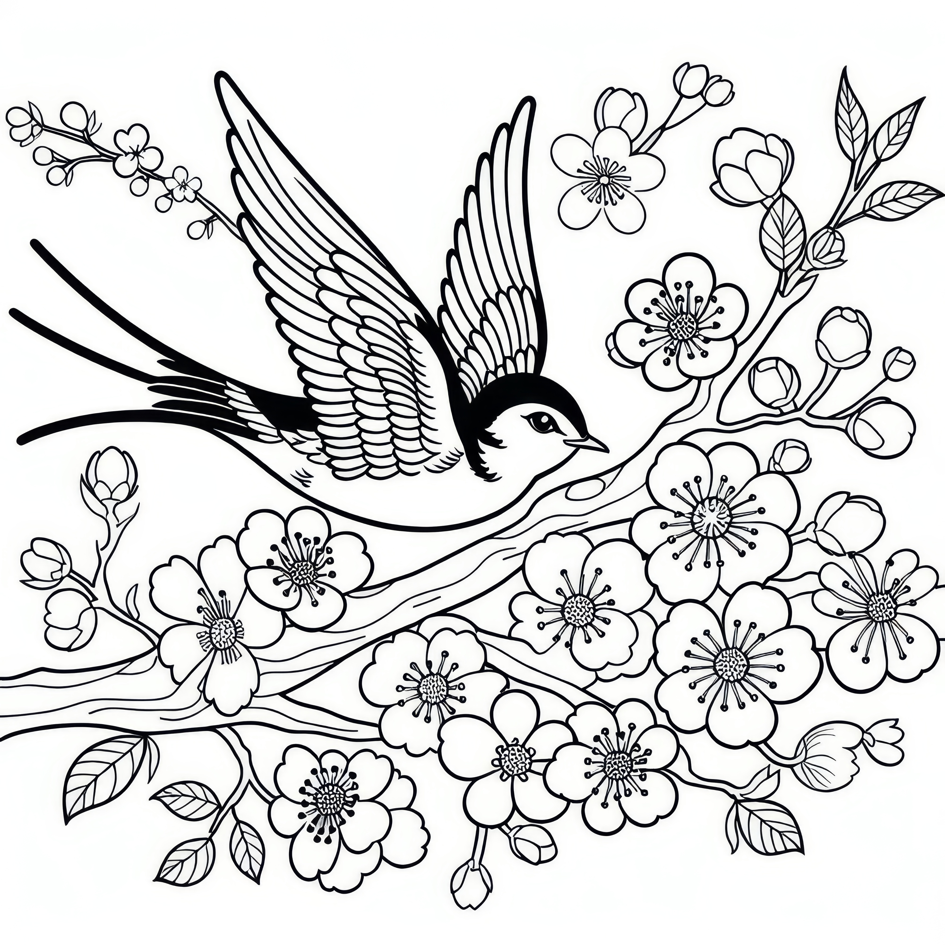 Swallows in spring: free coloring picture