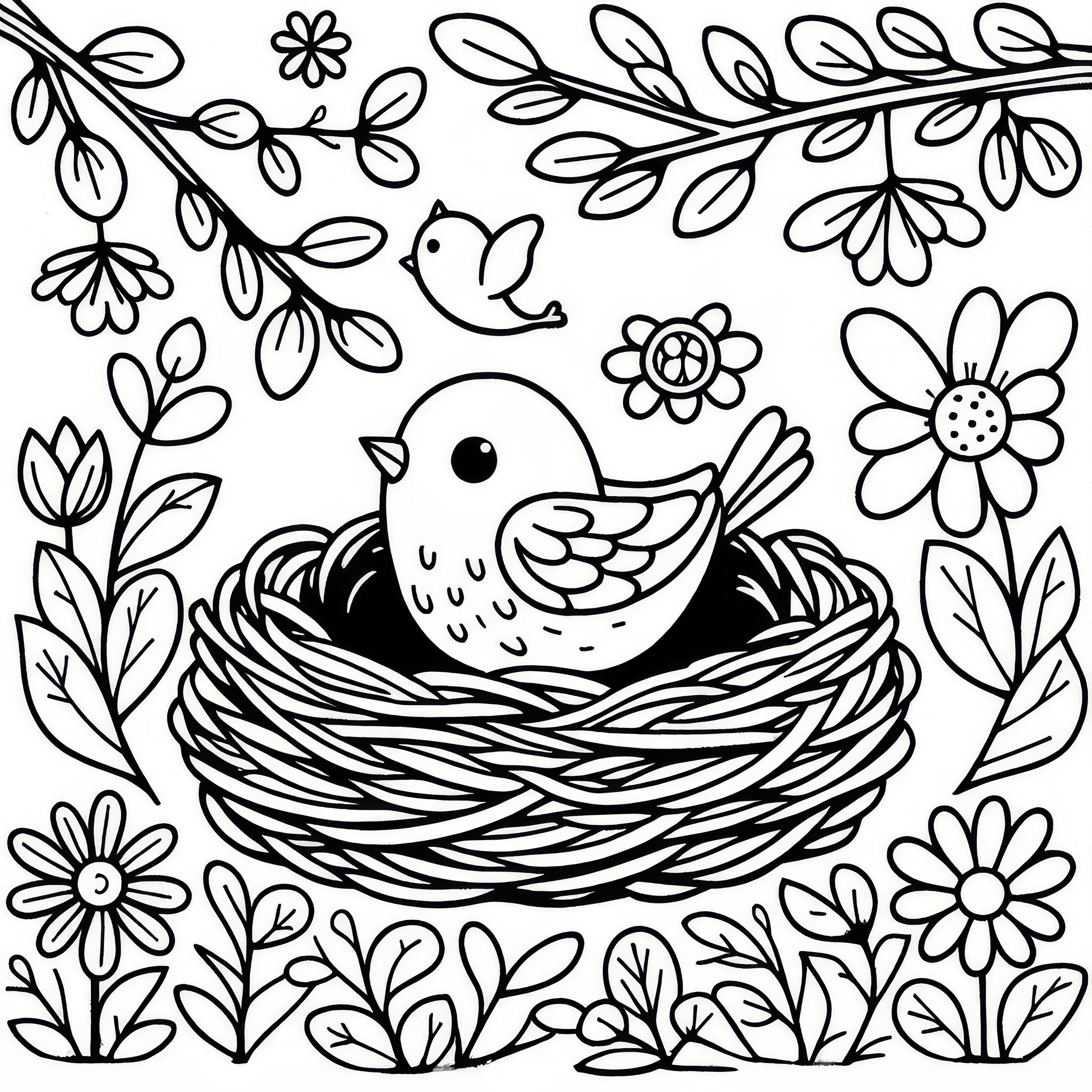 Young bird in the nest: Spring coloring sheet for free