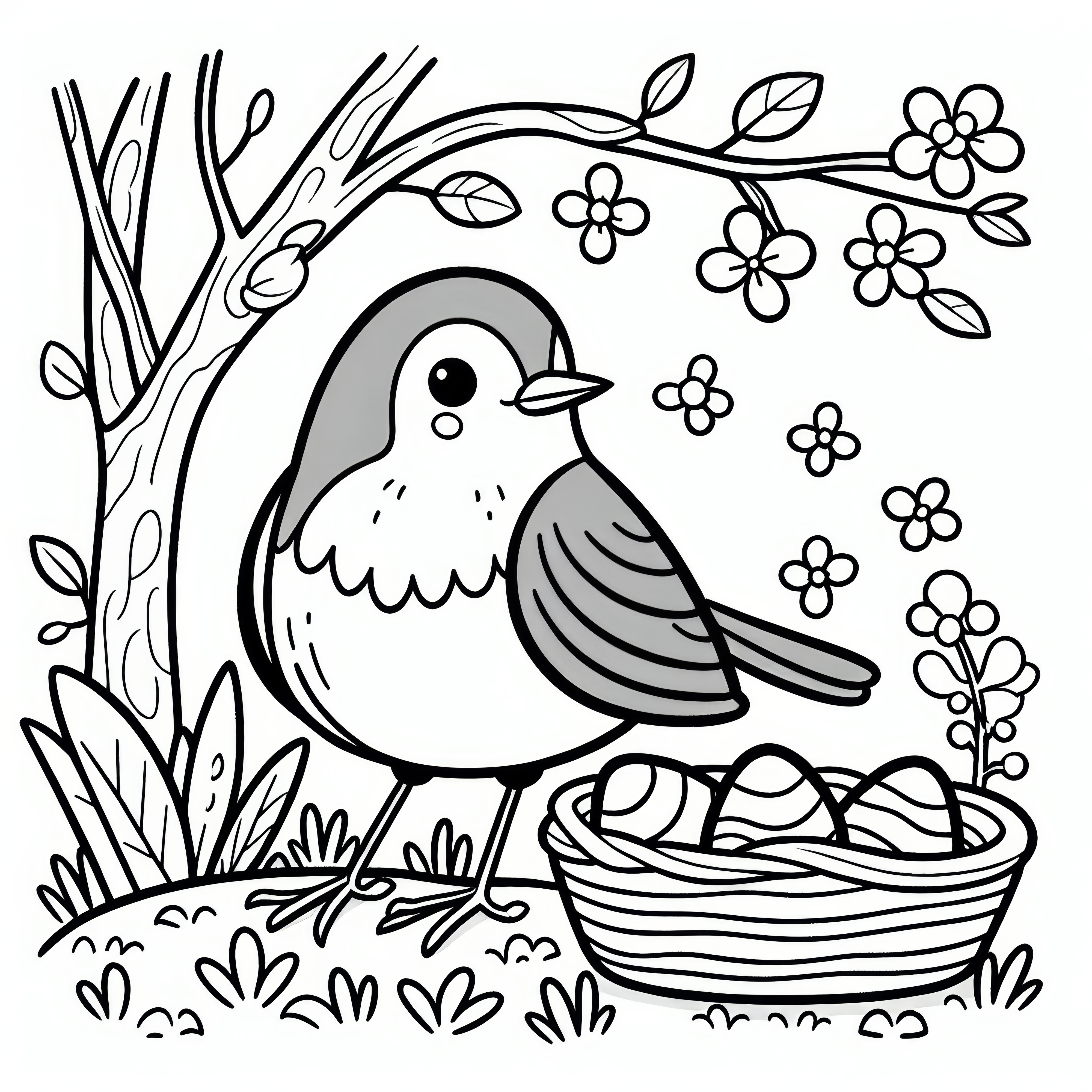 Robin in spring: free coloring page