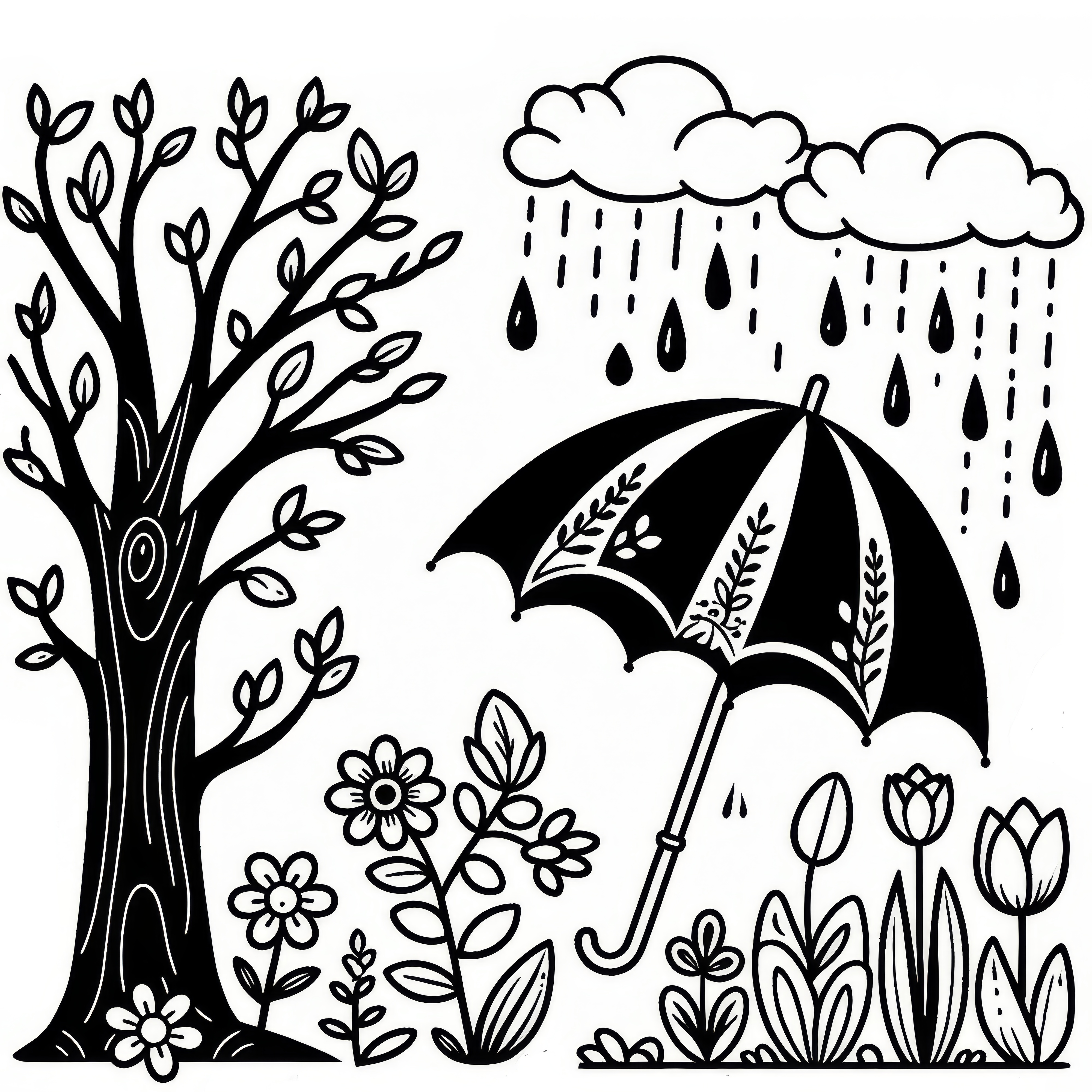 Umbrella: Coloring page for spring. 