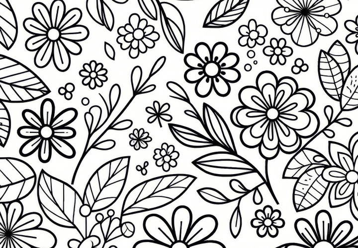 Spring-like patterns with flowers - Free coloring picture