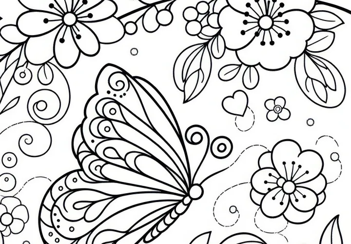 Spring pattern with flowers: free coloring page