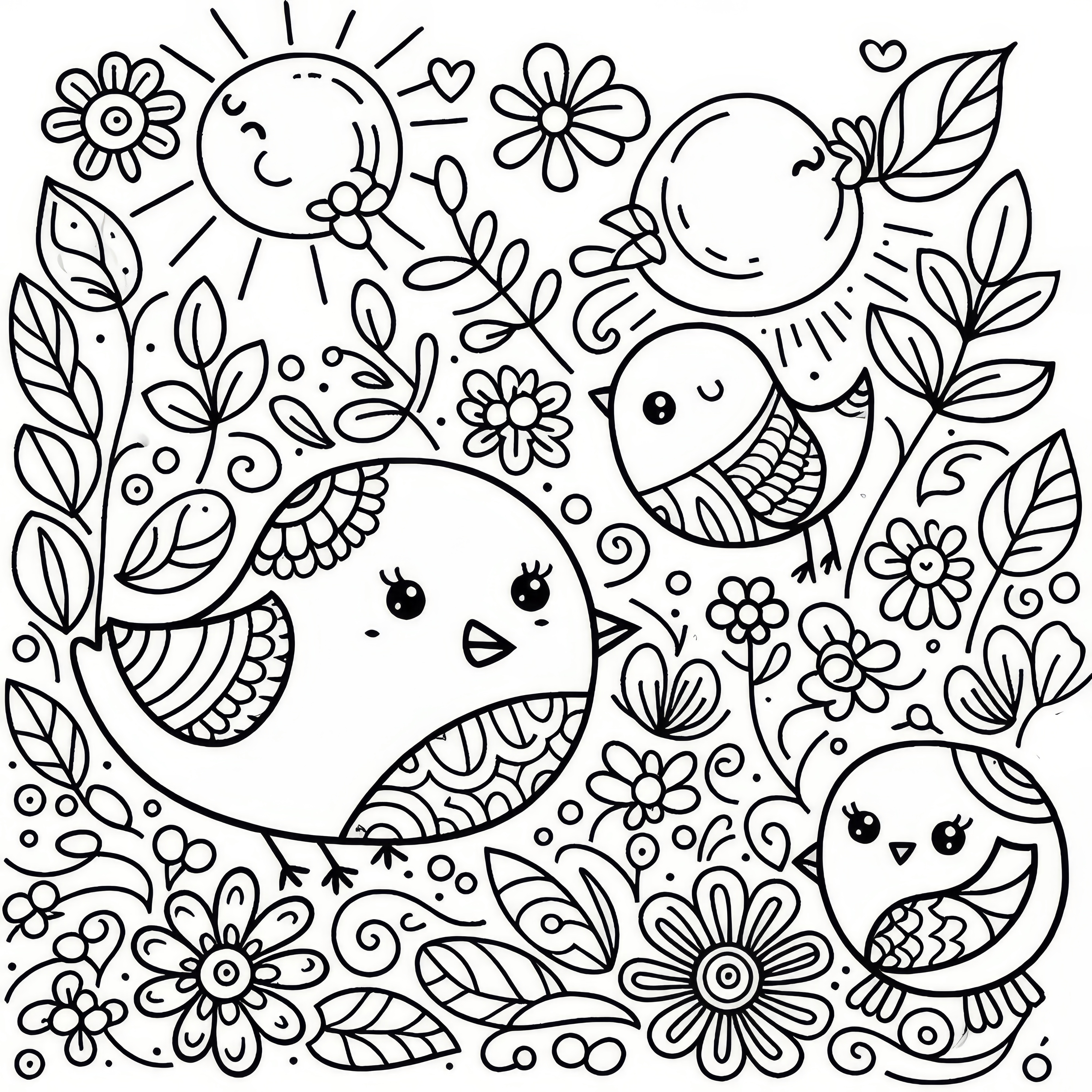 Spring pattern with birds: Coloring sheet