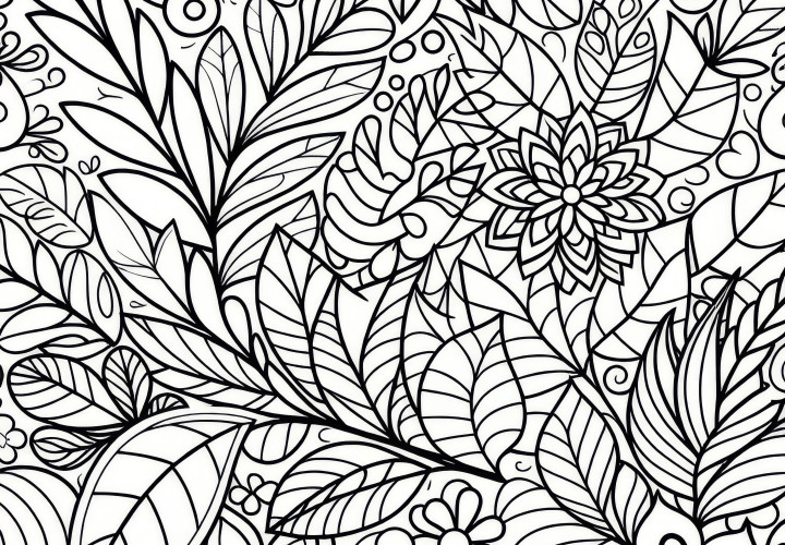 Spring pattern with leaves: free coloring page