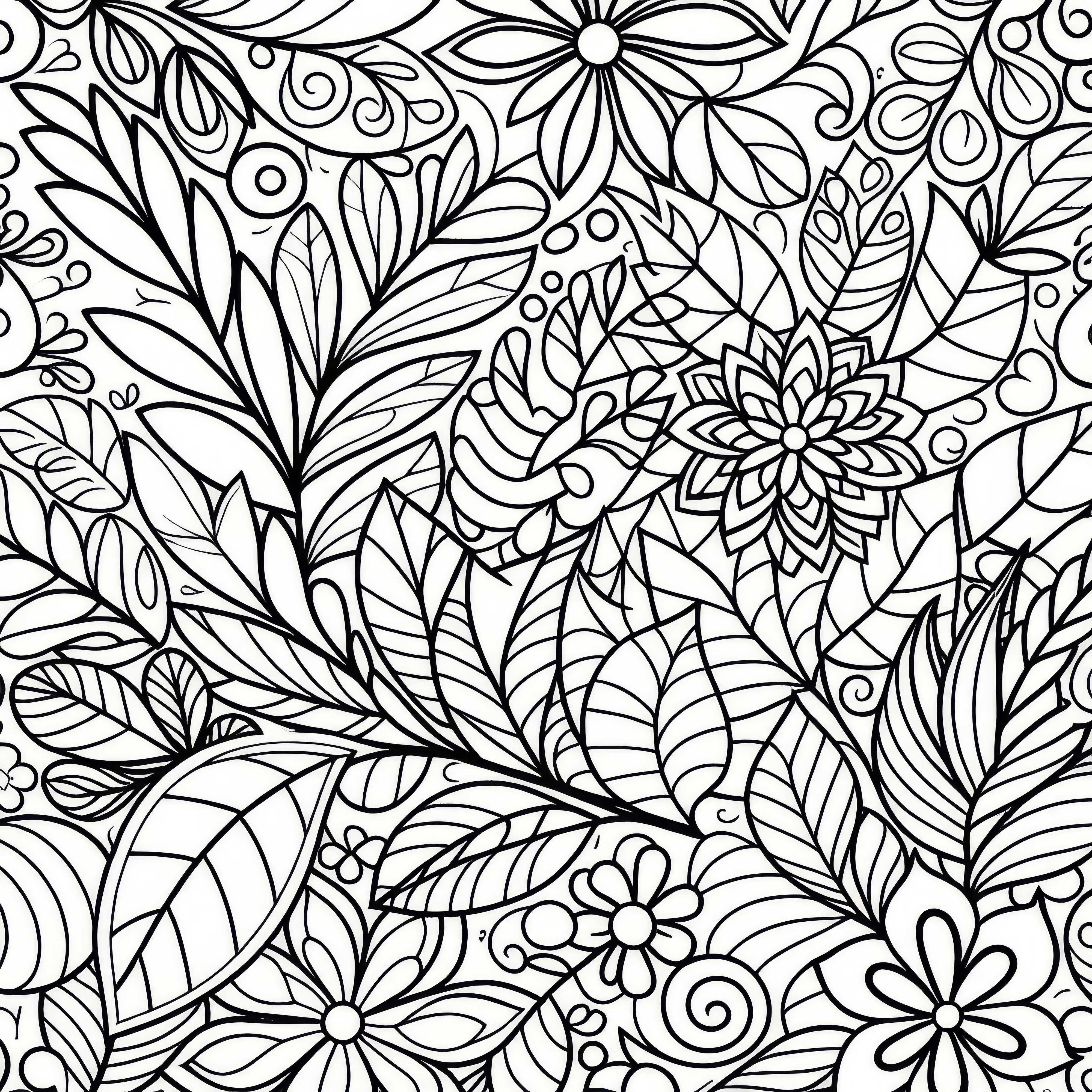 Spring pattern with leaves: free coloring page