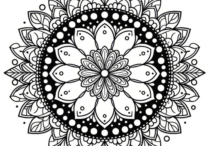 Spring mandala with flowers as a coloring template