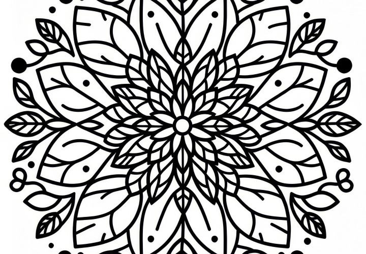 Spring mandala with leaves: free coloring page