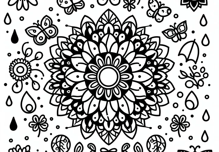 Spring Mandala for elementary school: free coloring picture