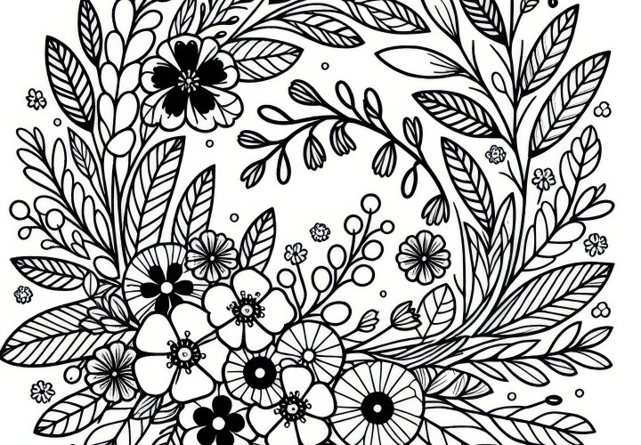 Flower wreath in spring: free coloring page