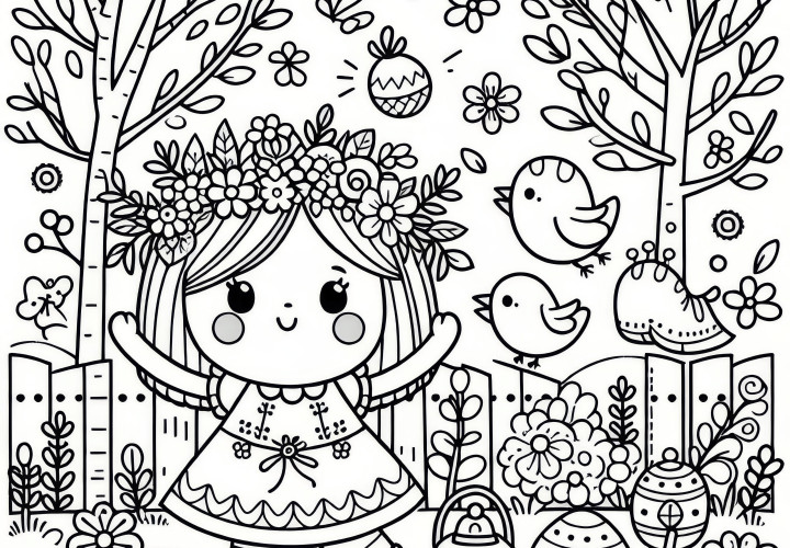 Spring festival in the garden: free coloring page