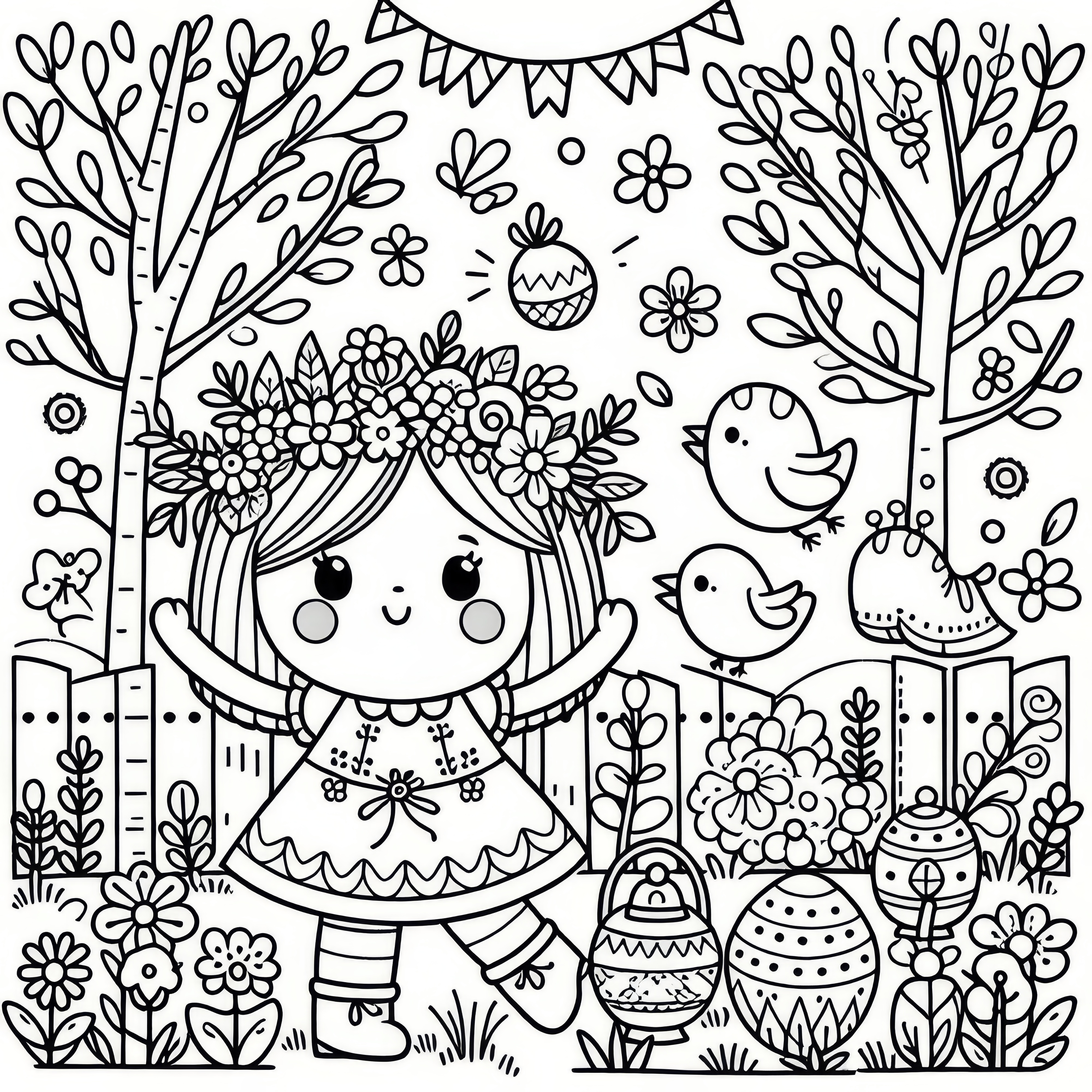 Spring festival in the garden: free coloring page