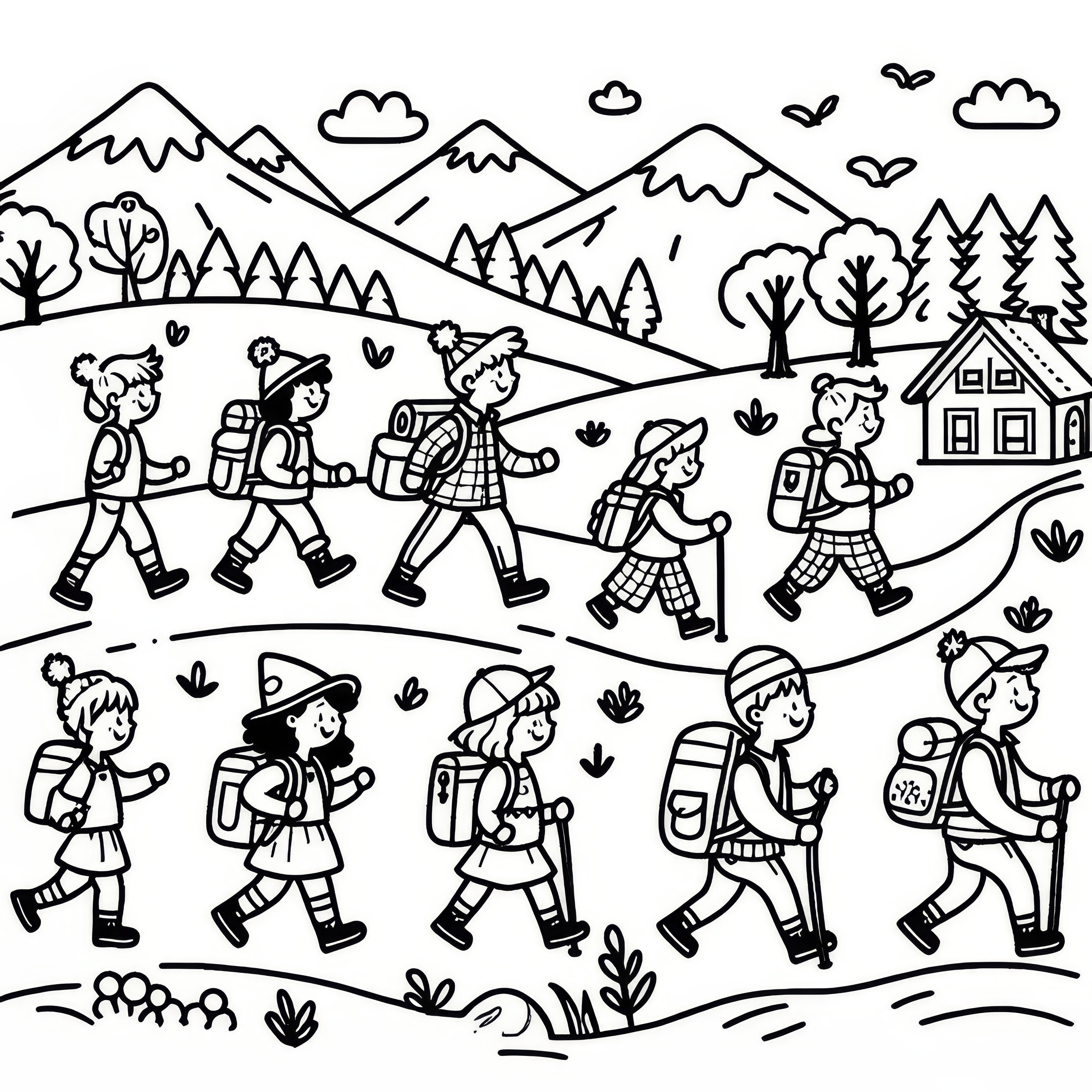 Hiking in spring: free coloring page