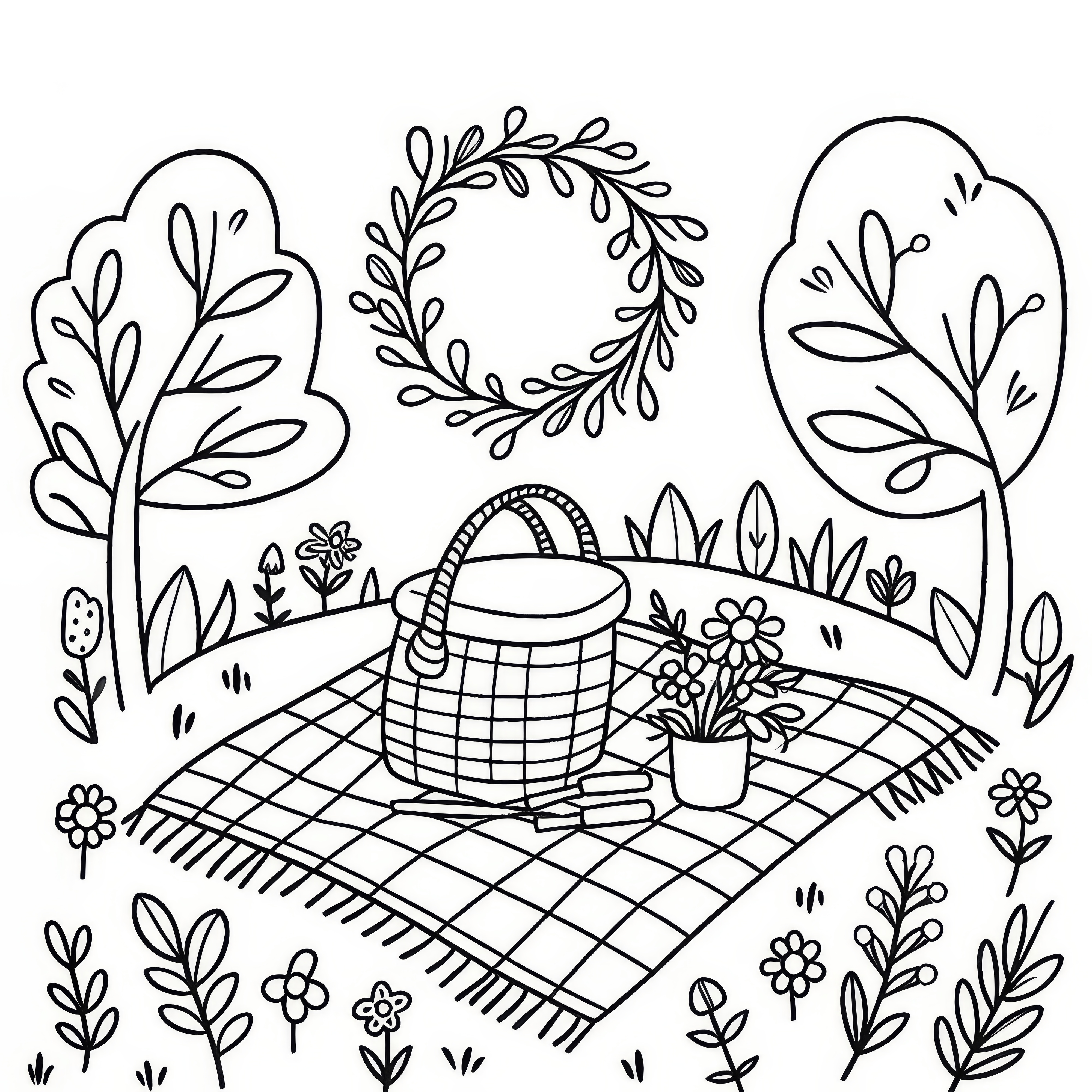 Picnic in the Green: Coloring page for spring