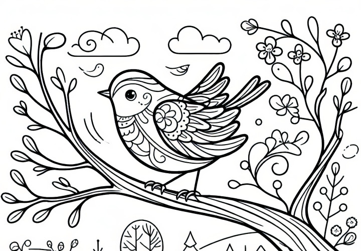 Bird returns from the south: Free coloring page