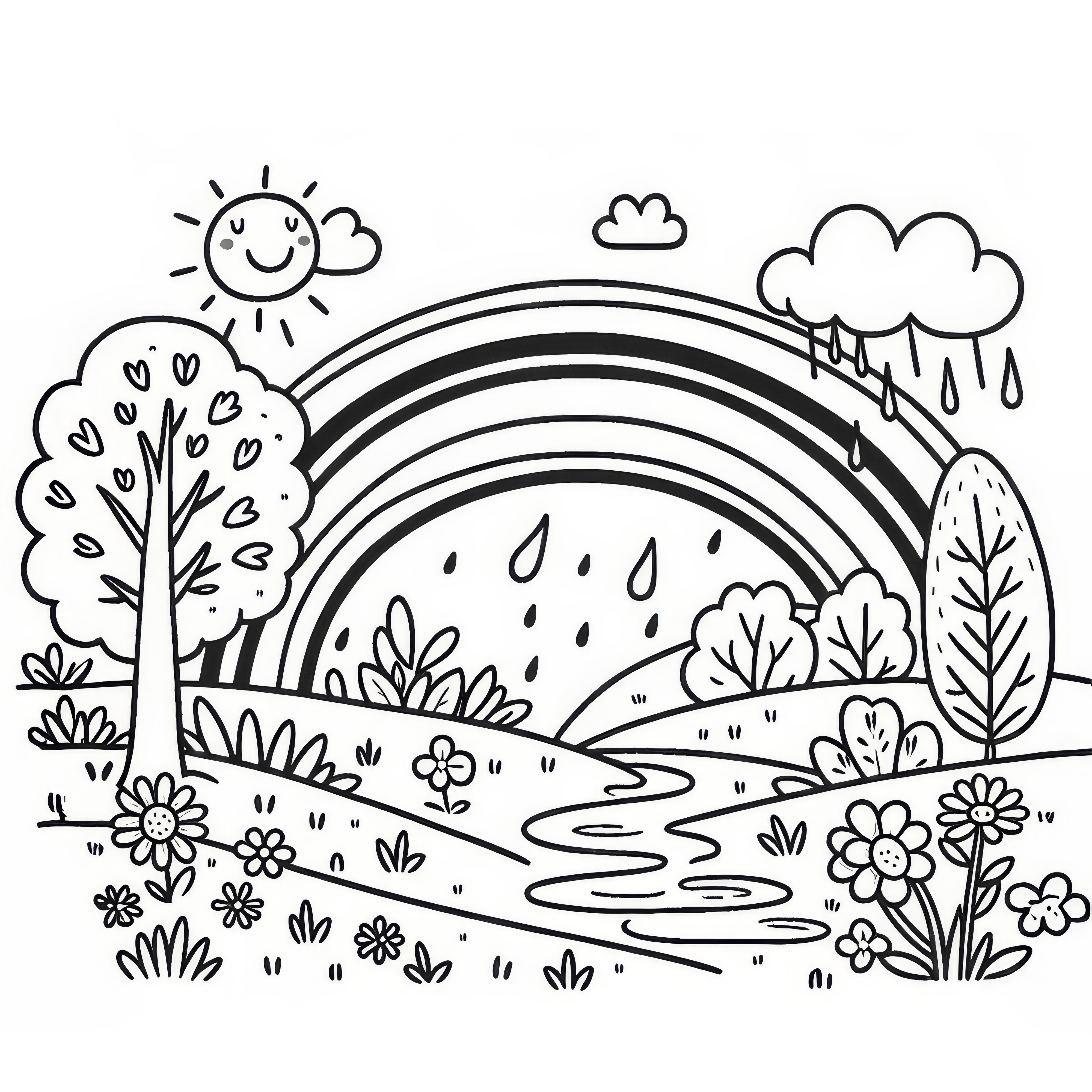 Rainbow after spring rain in March: Free coloring page