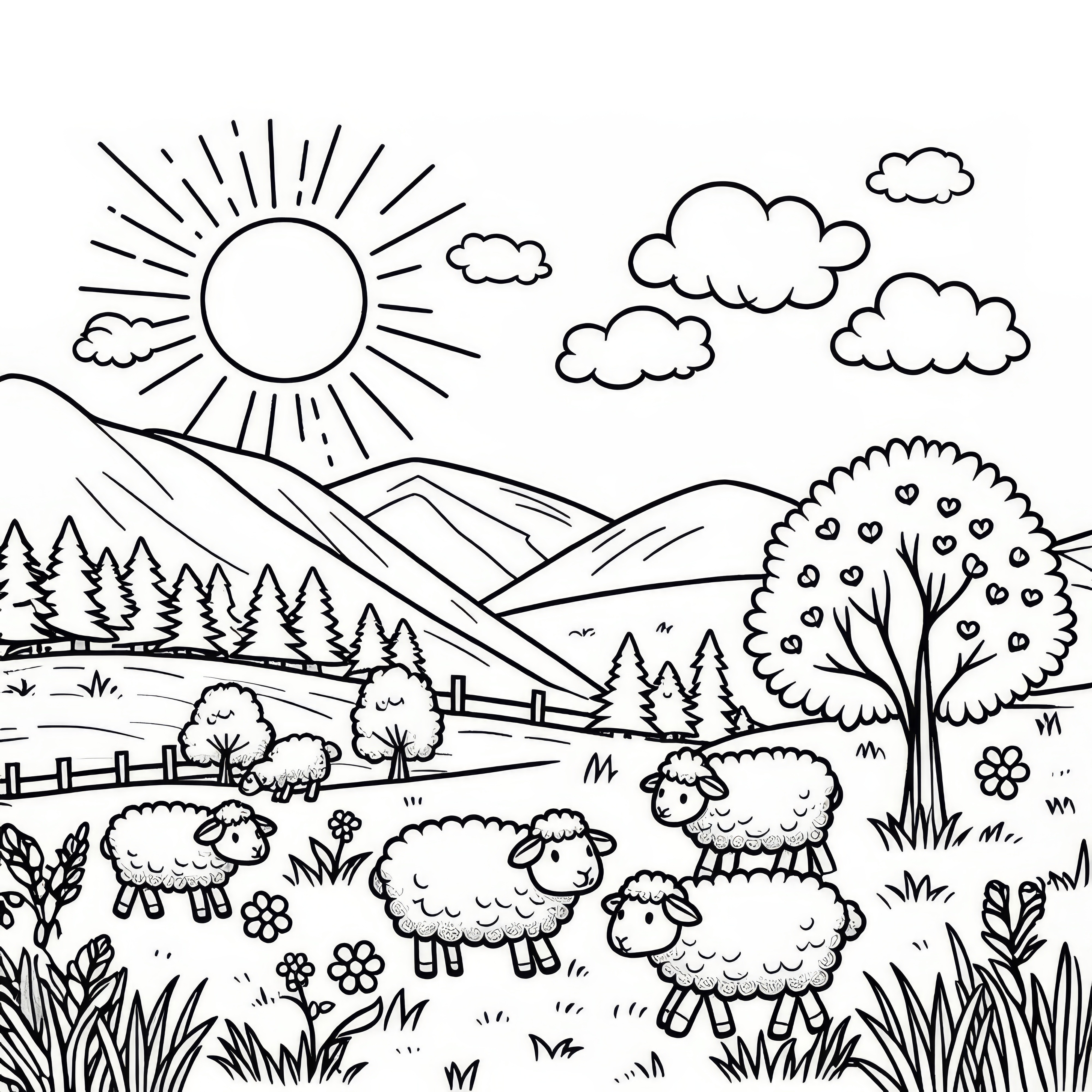 Sheep with lambs in the meadow in March: Free coloring page