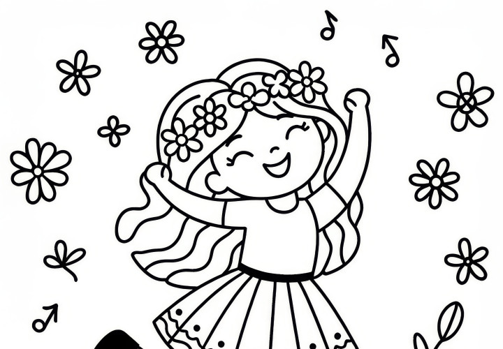 The woman is dancing and radiating joy: Coloring page for International Women's Day (Free)