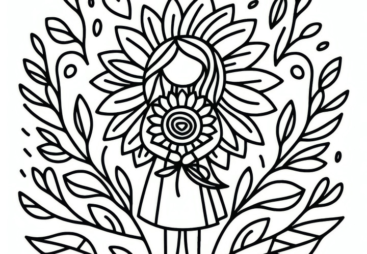 Sunflower as a symbol for warmth and joy for Women's Day: Simple coloring page (Free)