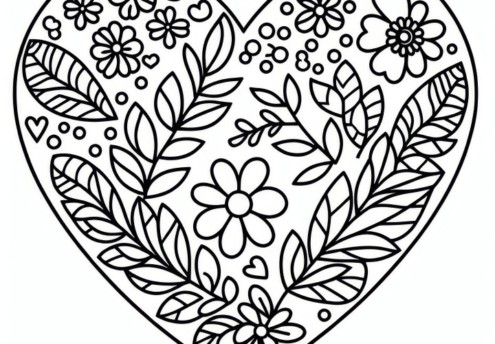 Heart with floral pattern: Simple coloring page for Women's Day (free)