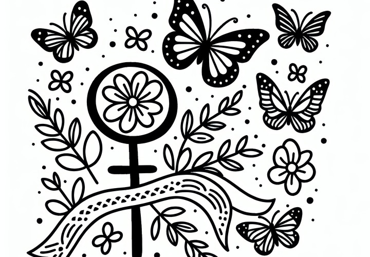 Flying butterflies in different sizes: Women's Day coloring page (Free)