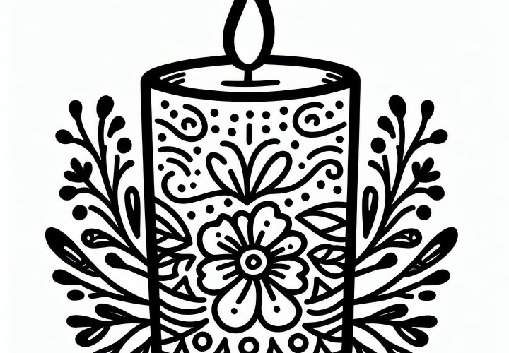 Decorative candle in candle holder with flower ornaments: Women's Day coloring page (Free)