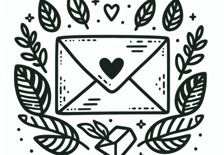 Letter with seal and heart symbol: Simple coloring page (Free)