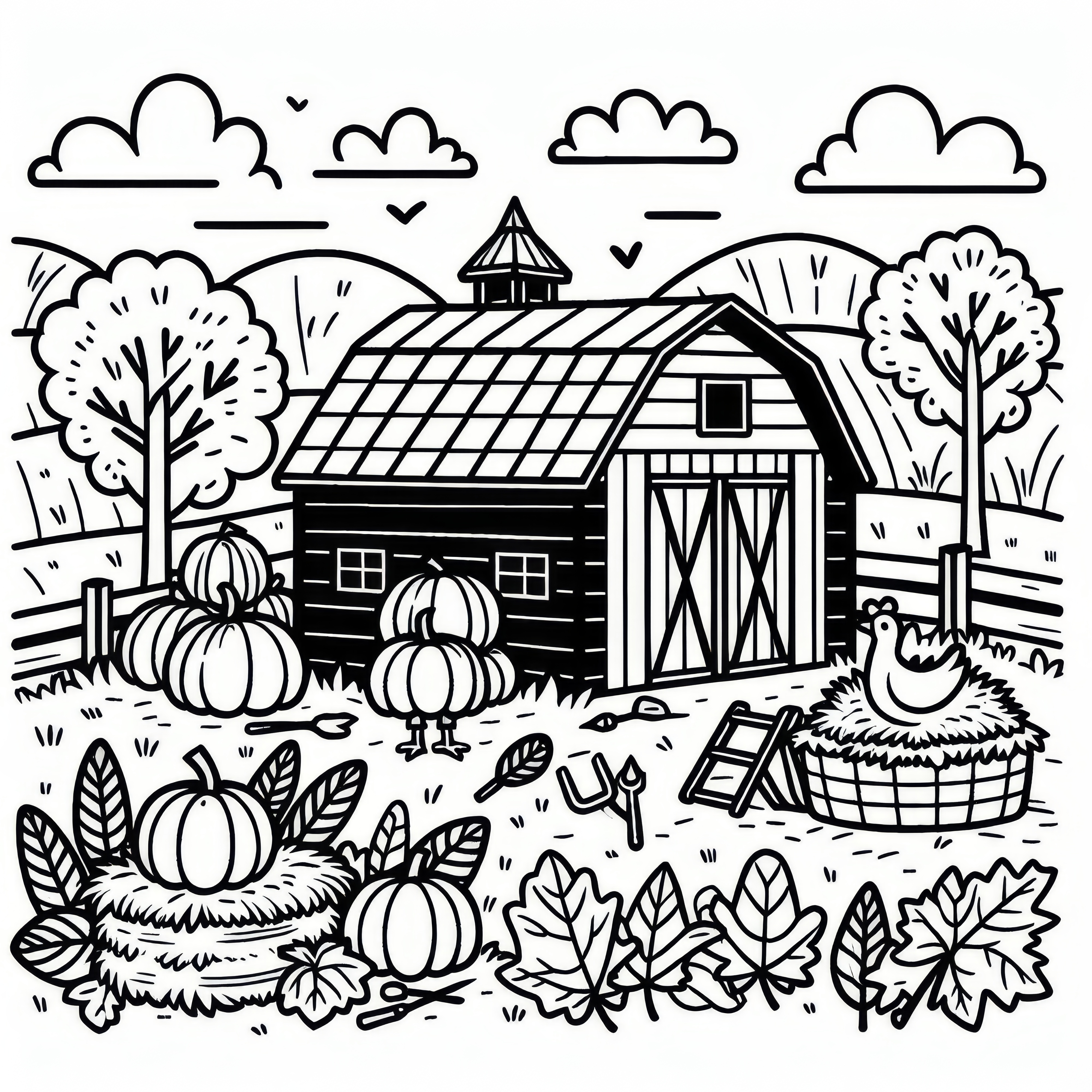 Barn on the farm: Simple coloring picture for Thanksgiving (Free)
