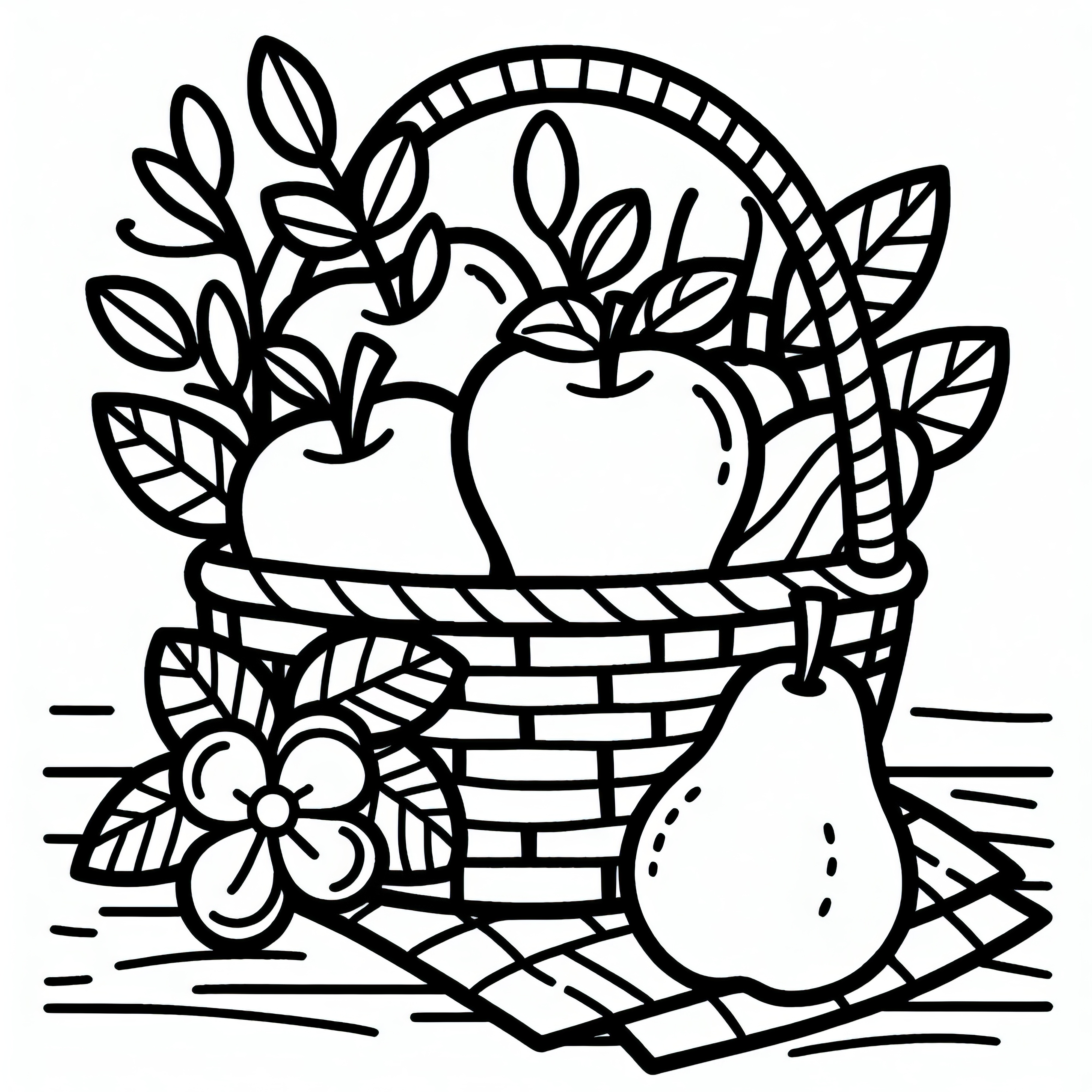 Apples and pears in the basket for Thanksgiving: Coloring page for download (Free)