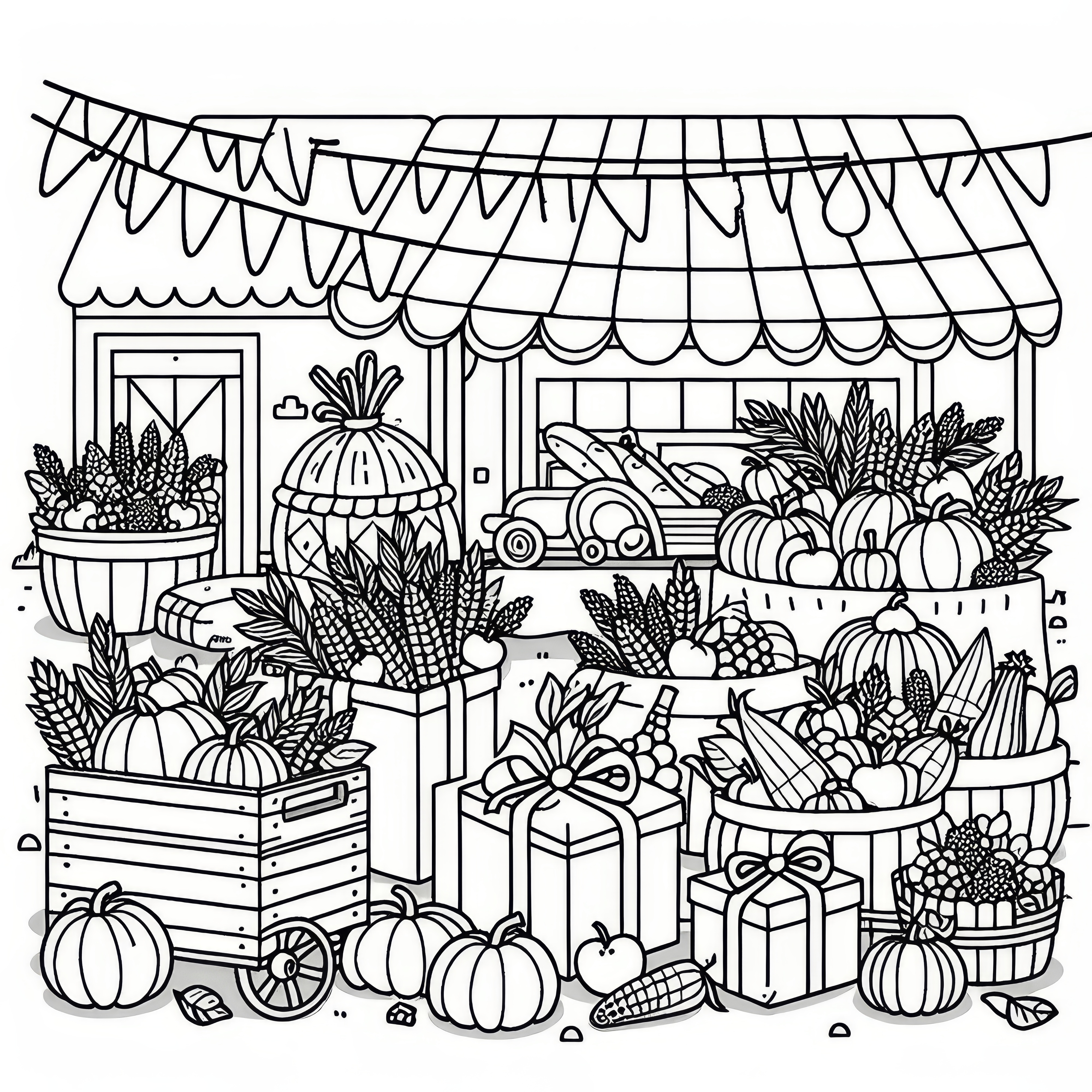 Market and harvest gifts for Thanksgiving: Simple coloring template to download (Free)