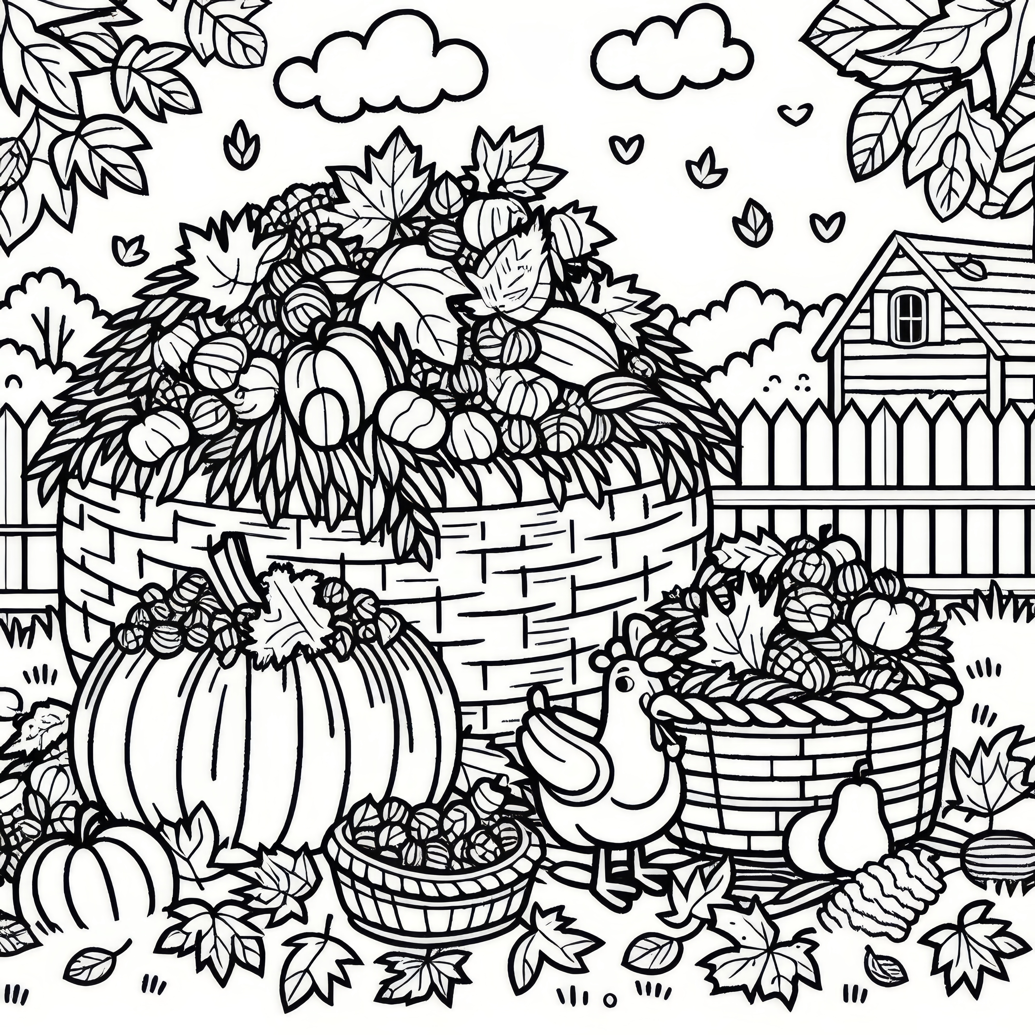 Leaf piles in the basket for Thanksgiving: Simple coloring page (Free)