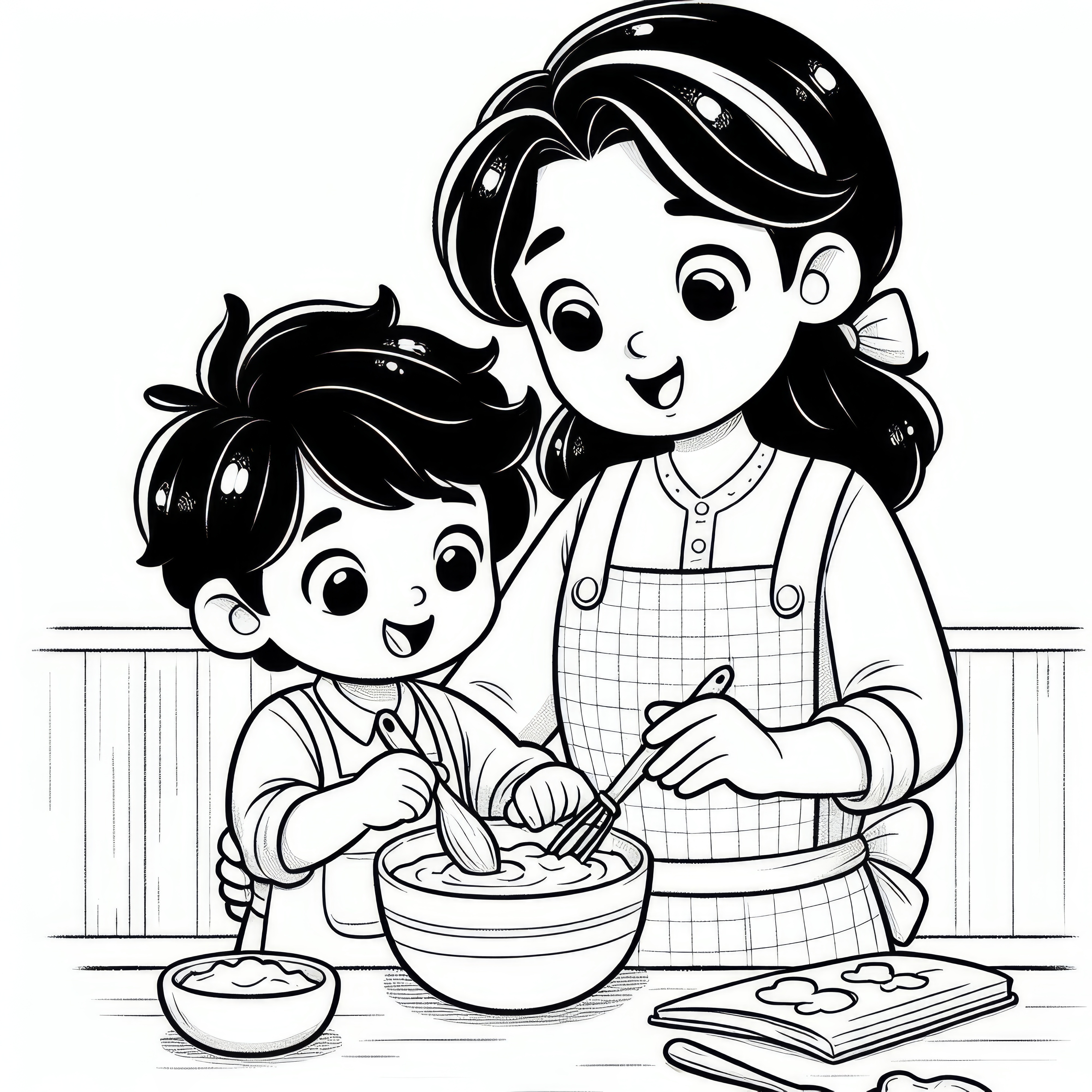 Mother and child bake cake: Coloring picture for Mother's Day (Free)