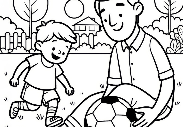 Ayah bermain sepak bola dengan anak laki-lakinya di taman: (Gratis)