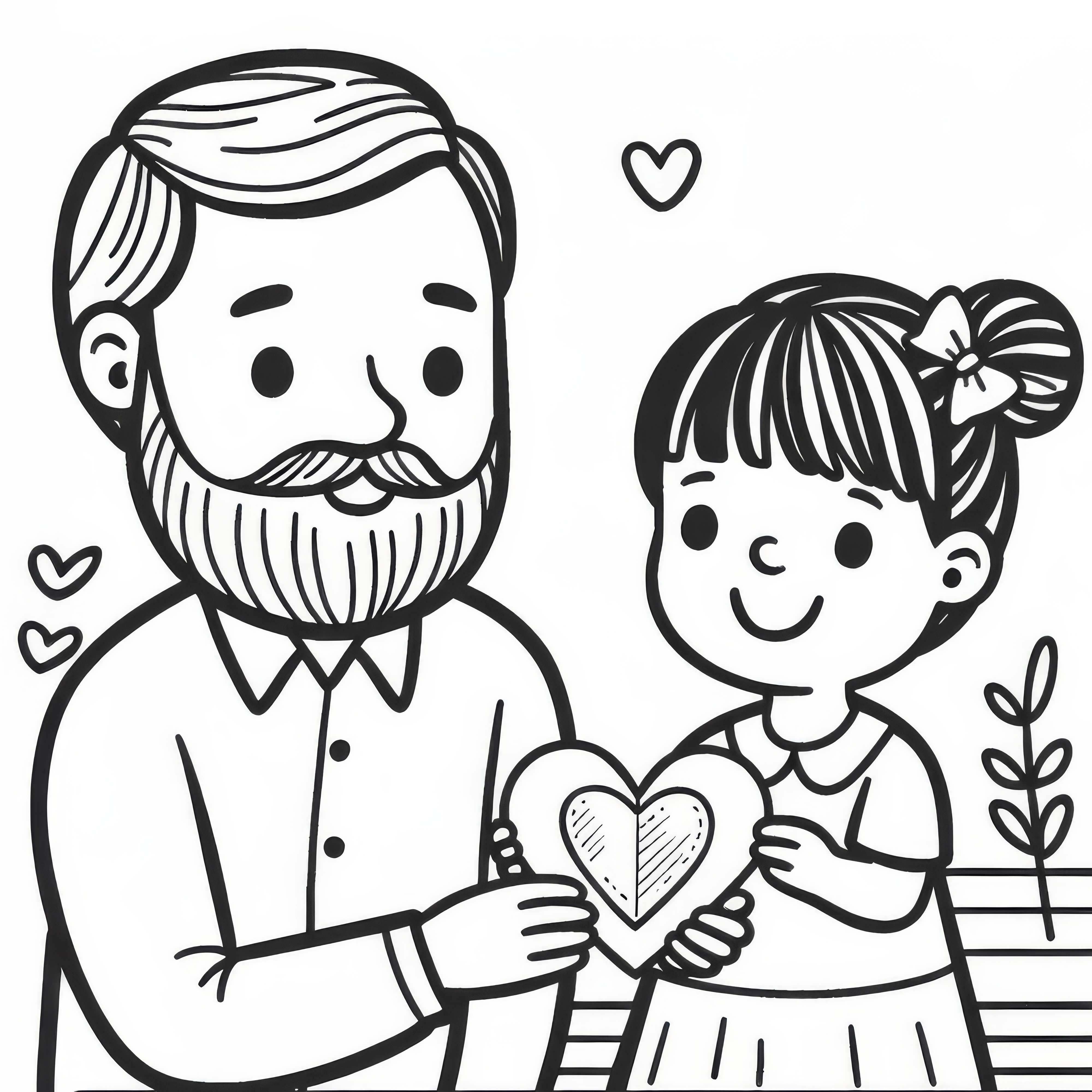 Child gives father heart made of paper: Father's Day coloring page (Free) Child gives father heart made of paper: Father's Day coloring page (Free)
