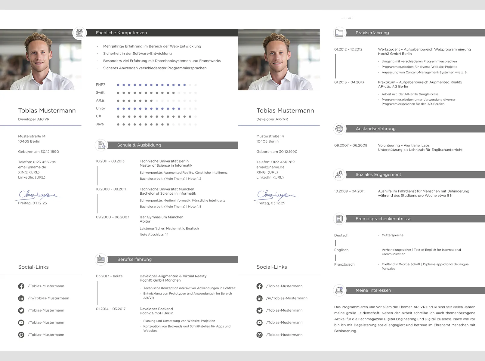 Sample for a completed German CV