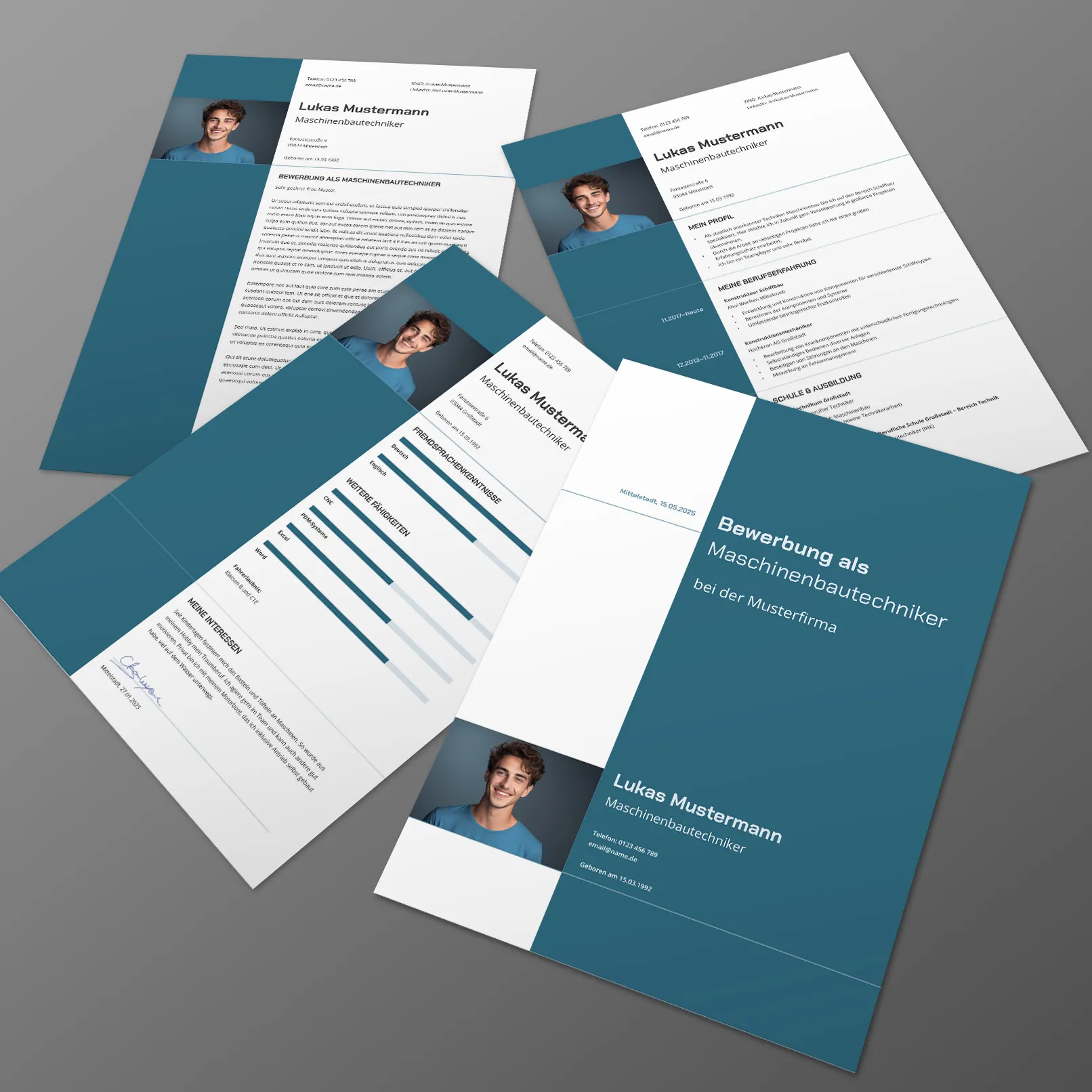 Preview of the engineering/mechanical engineering application template with cover sheet, CV and cover letter page