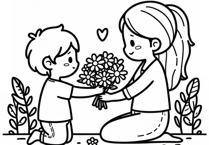 Flowers for Mother for Mother's Day in May: Free coloring page