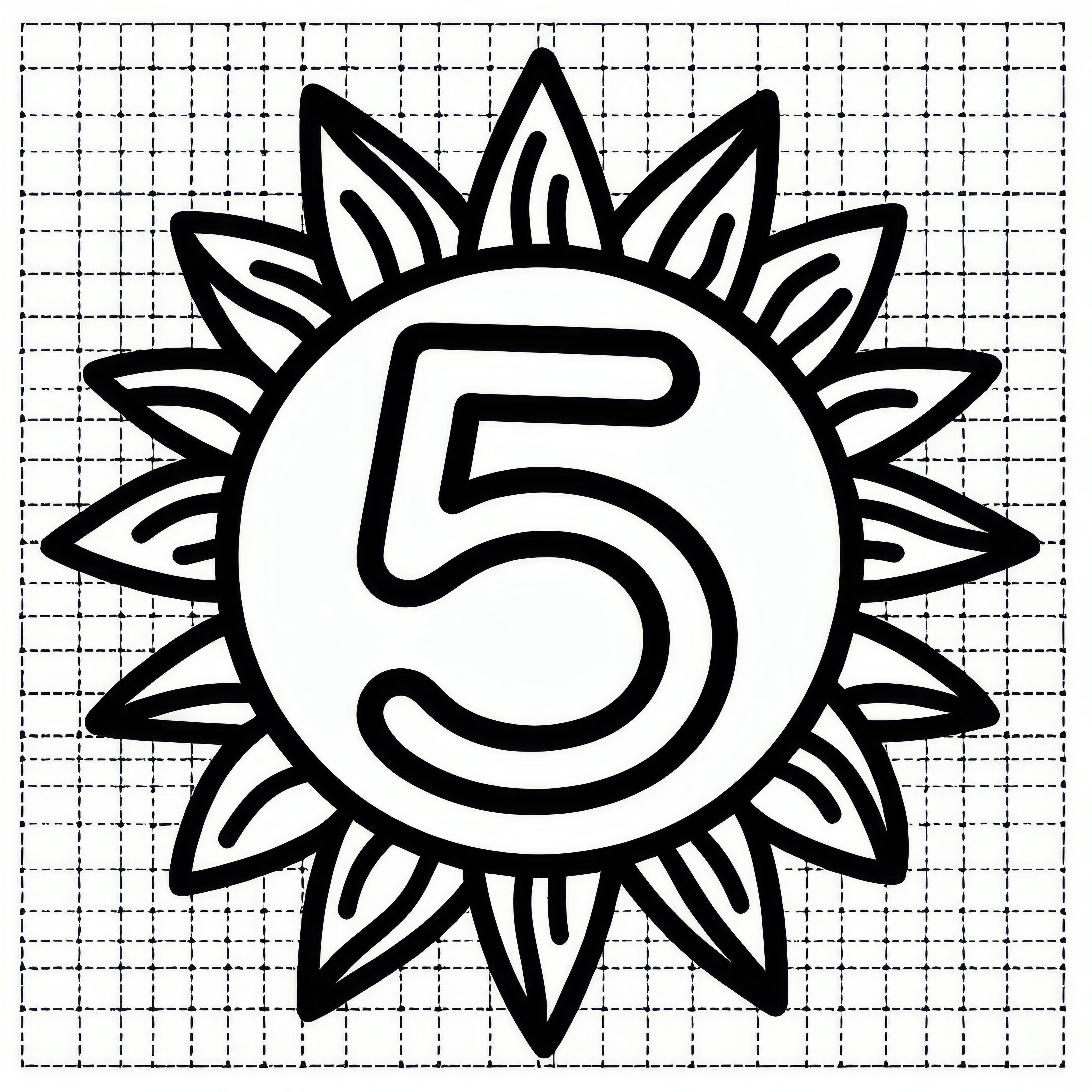 Number 5 in radiant sun: Coloring picture for May to download (Free)