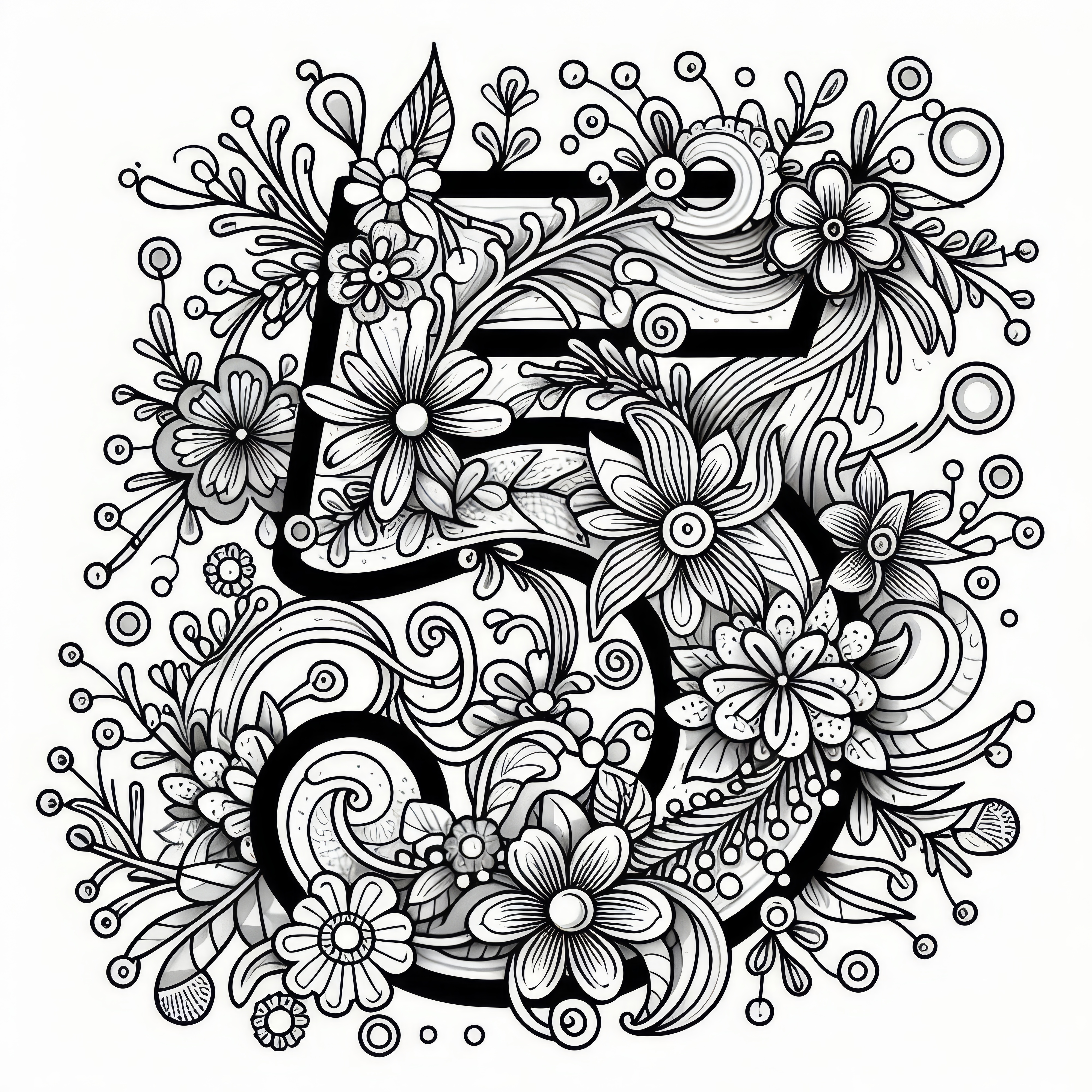 The number 5 with floral ornaments: Coloring picture for May (Free)