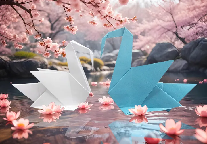 Origami labuť: Postup - krok za krokem - jak složit labuť z papíru