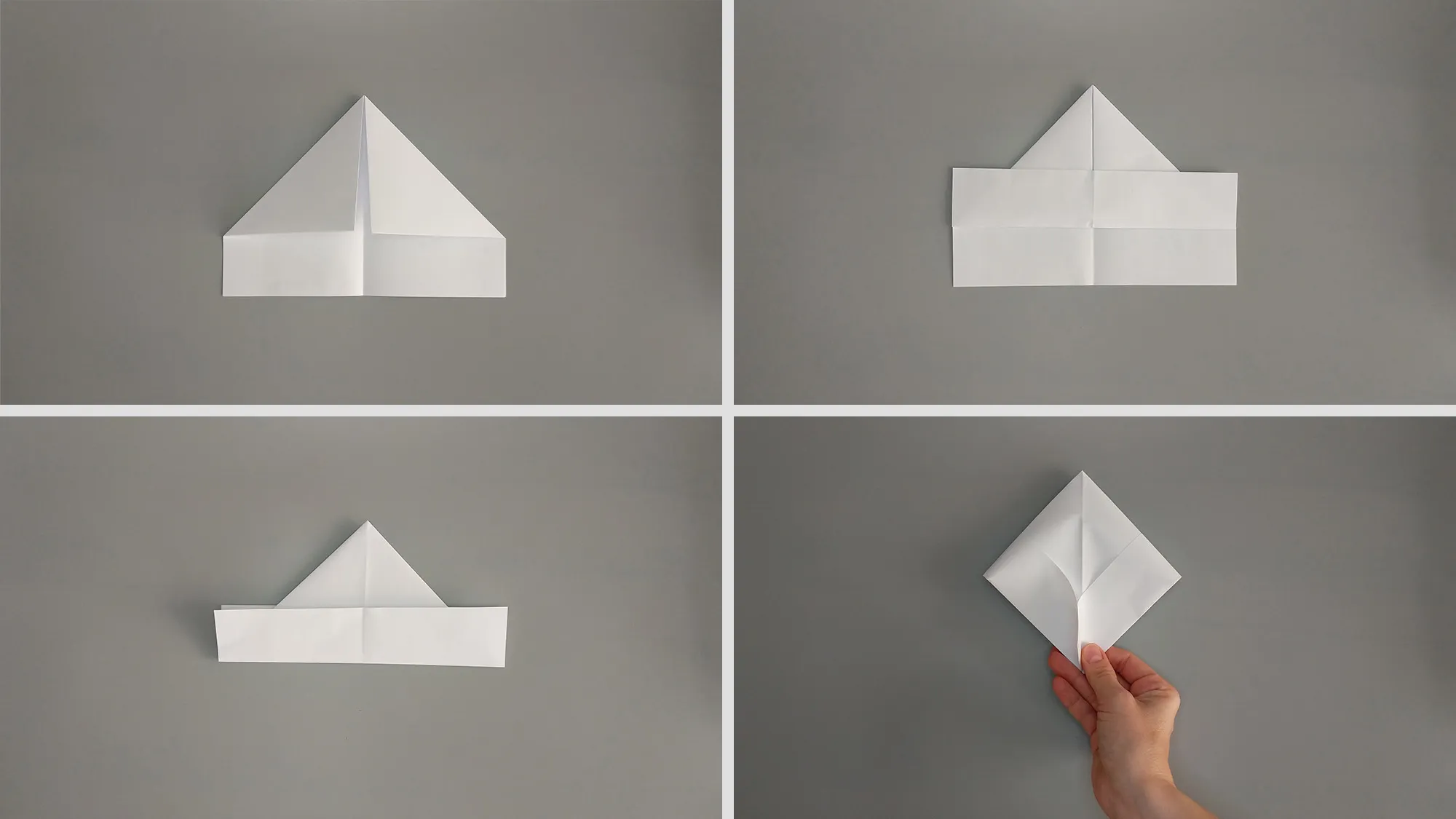 Folding an origami boat out of paper. Illustration with instruction number 2